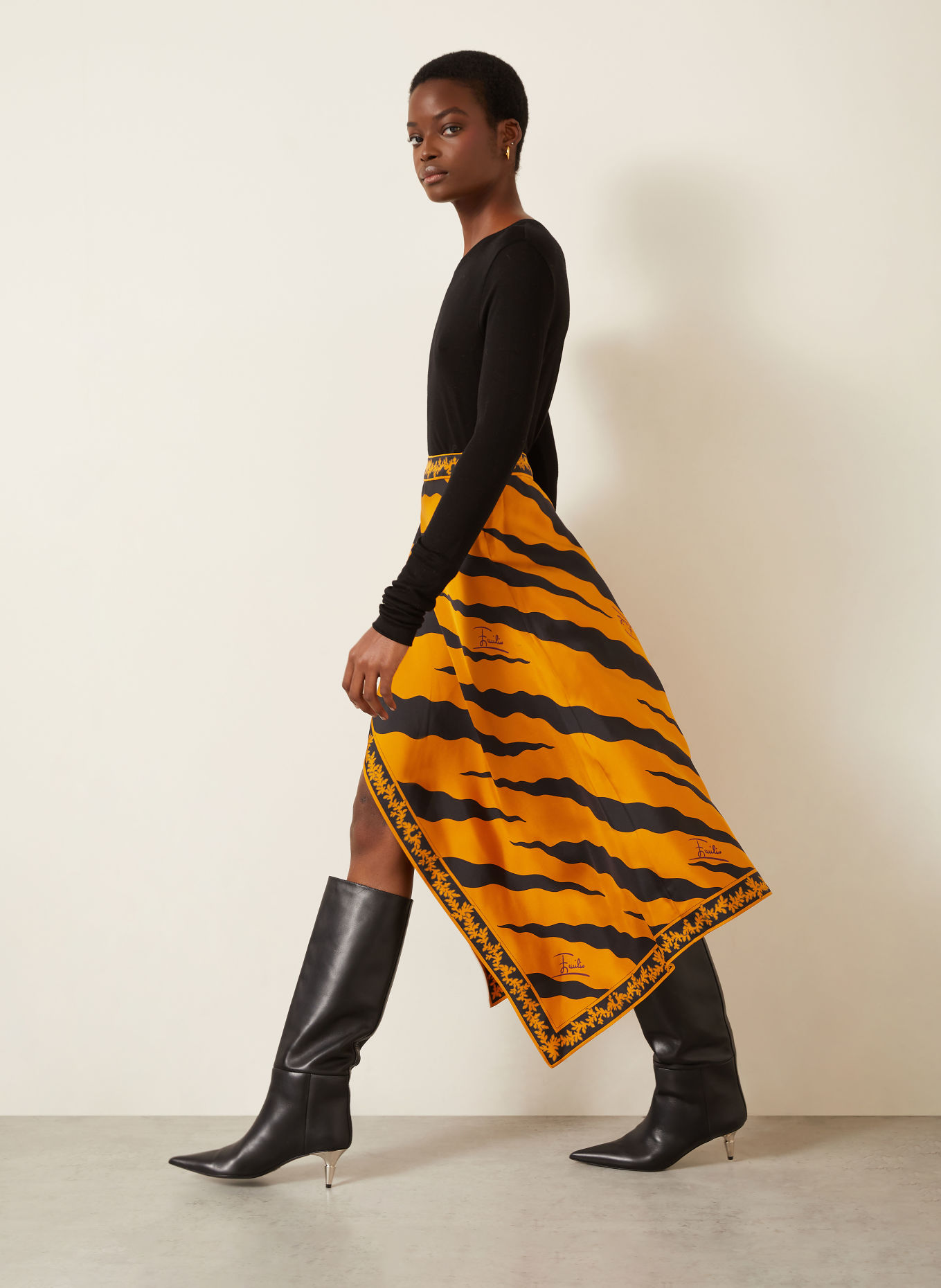 PUCCI Jupe en soie à effet cache-cœur: ORANGE FONCÉ / NOIR
