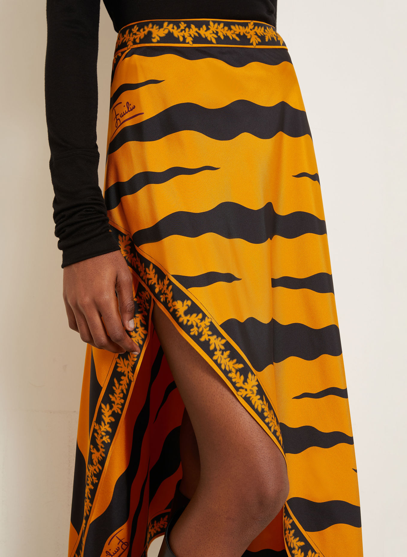 PUCCI Jupe en soie à effet cache-cœur: ORANGE FONCÉ / NOIR