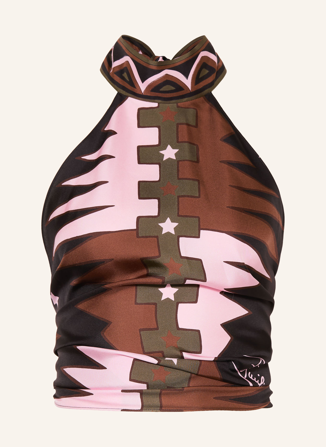 PUCCI Silk halter top: PINK / BROWN / OLIVE