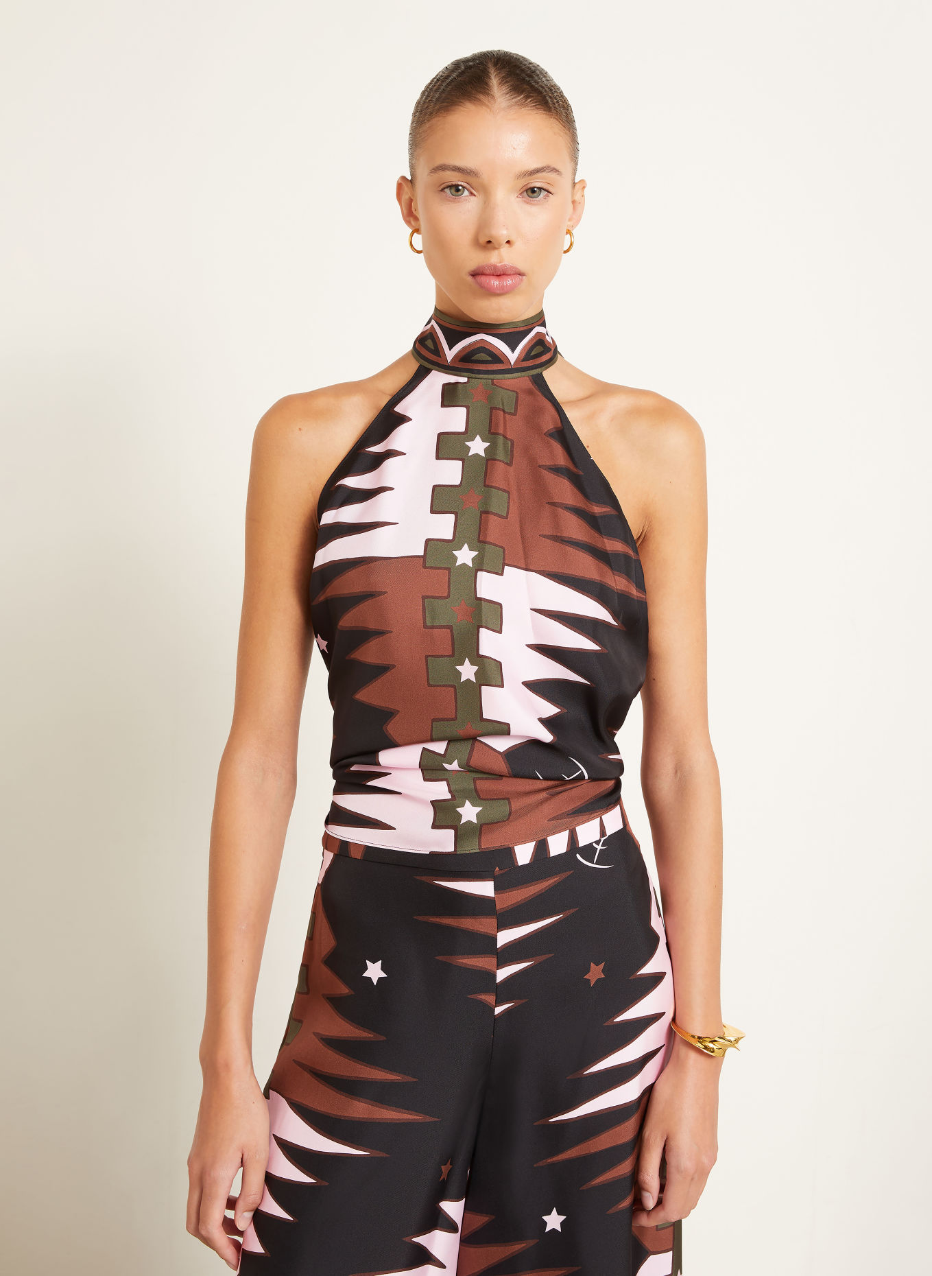 PUCCI Silk halter top: PINK / BROWN / OLIVE