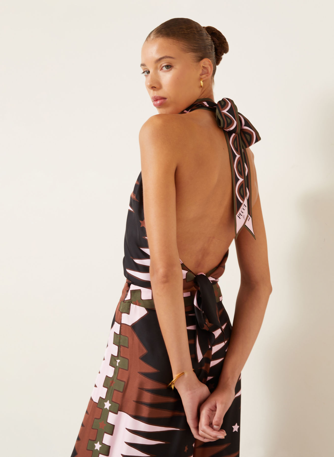 PUCCI Silk halter top: PINK / BROWN / OLIVE
