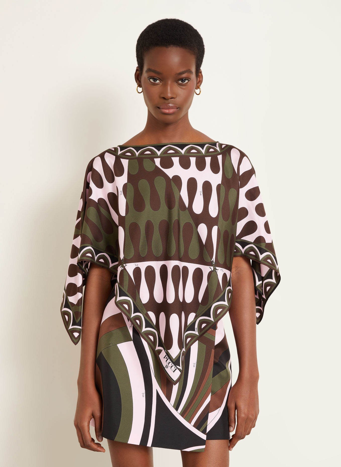 PUCCI Zijden blouseshirt: MARRON FONCÉ / ROZE / DONKERGROEN
