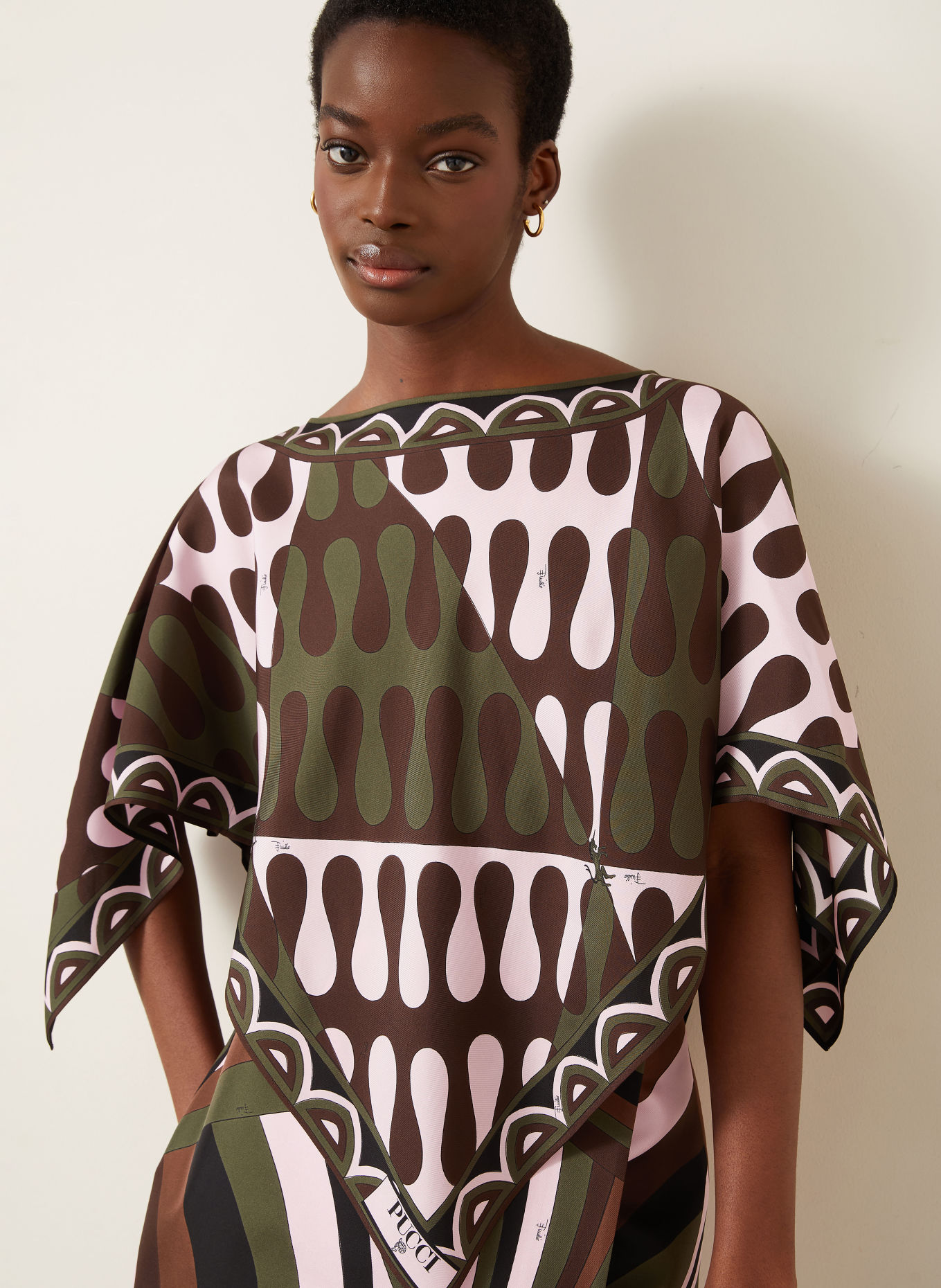 PUCCI Zijden blouseshirt: MARRON FONCÉ / ROZE / DONKERGROEN