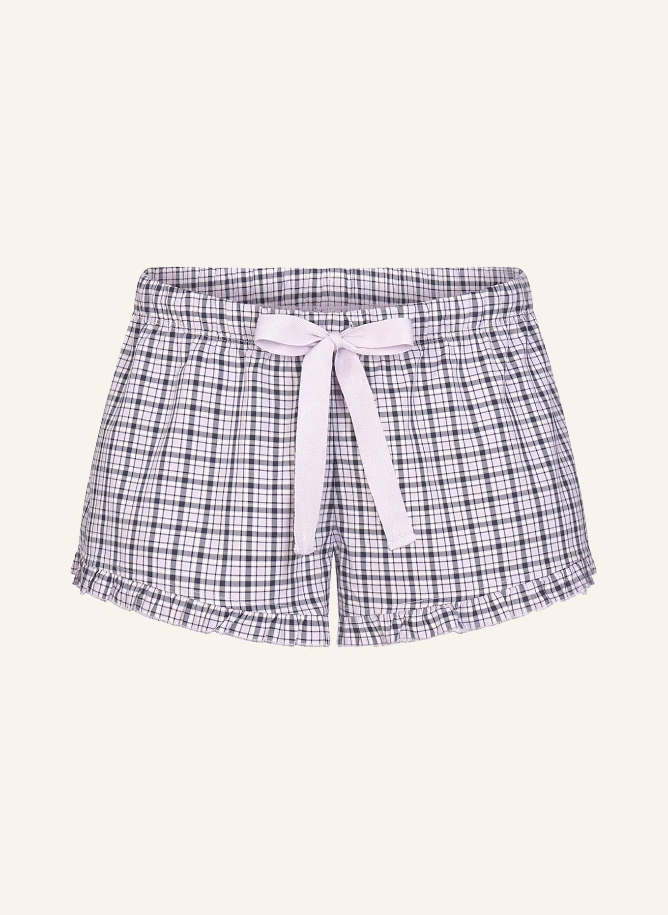SKIMS COTTON POPLIN SLEEP Lounge shorts with Ruffles:  MICA NAVY CHECK
