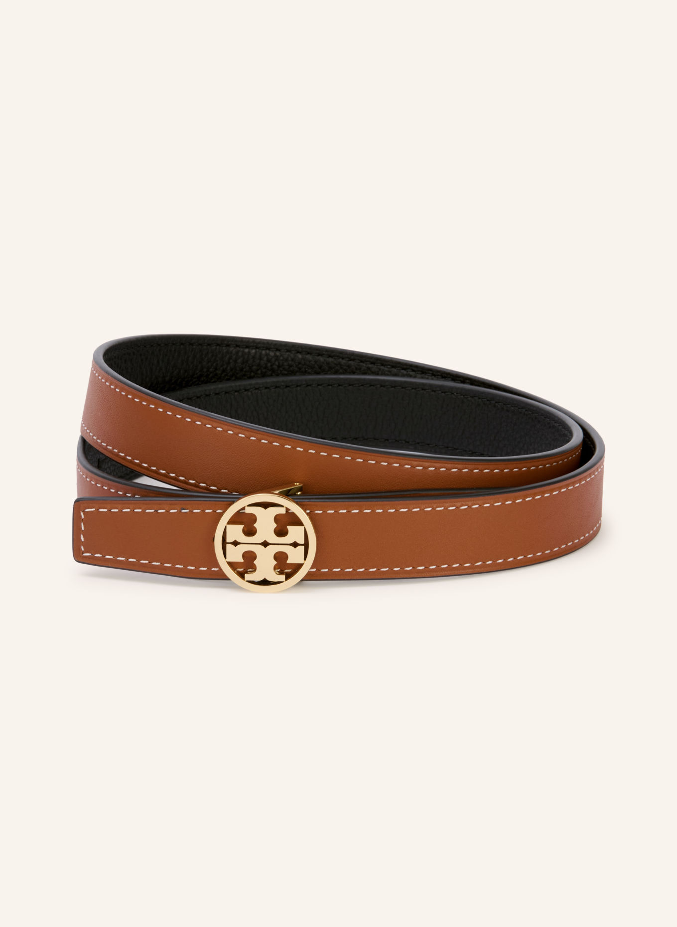 TORY BURCH Ledergürtel MILLER zum Wenden: SCHWARZ / BRAUN