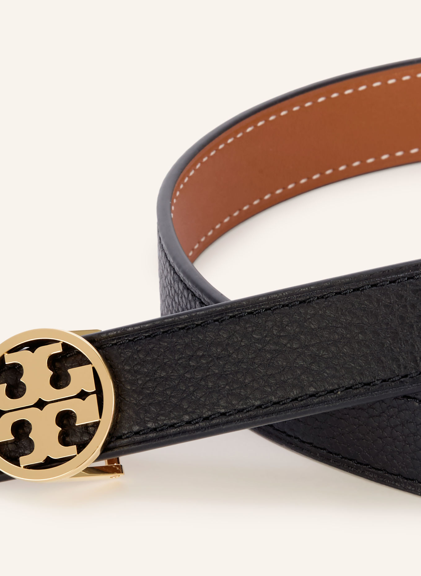 TORY BURCH Ledergürtel MILLER zum Wenden: SCHWARZ / BRAUN
