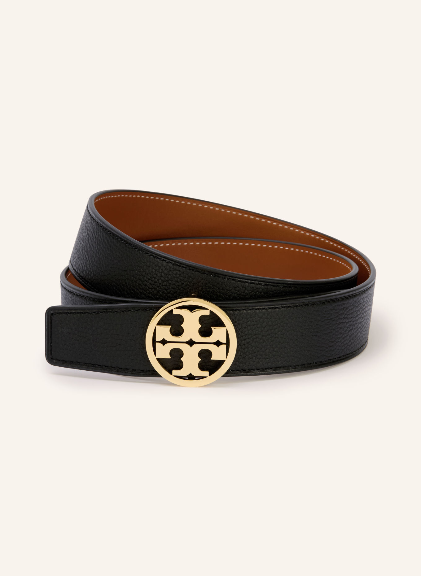 TORY BURCH Ledergürtel MILLER zum Wenden: SCHWARZ / COGNAC