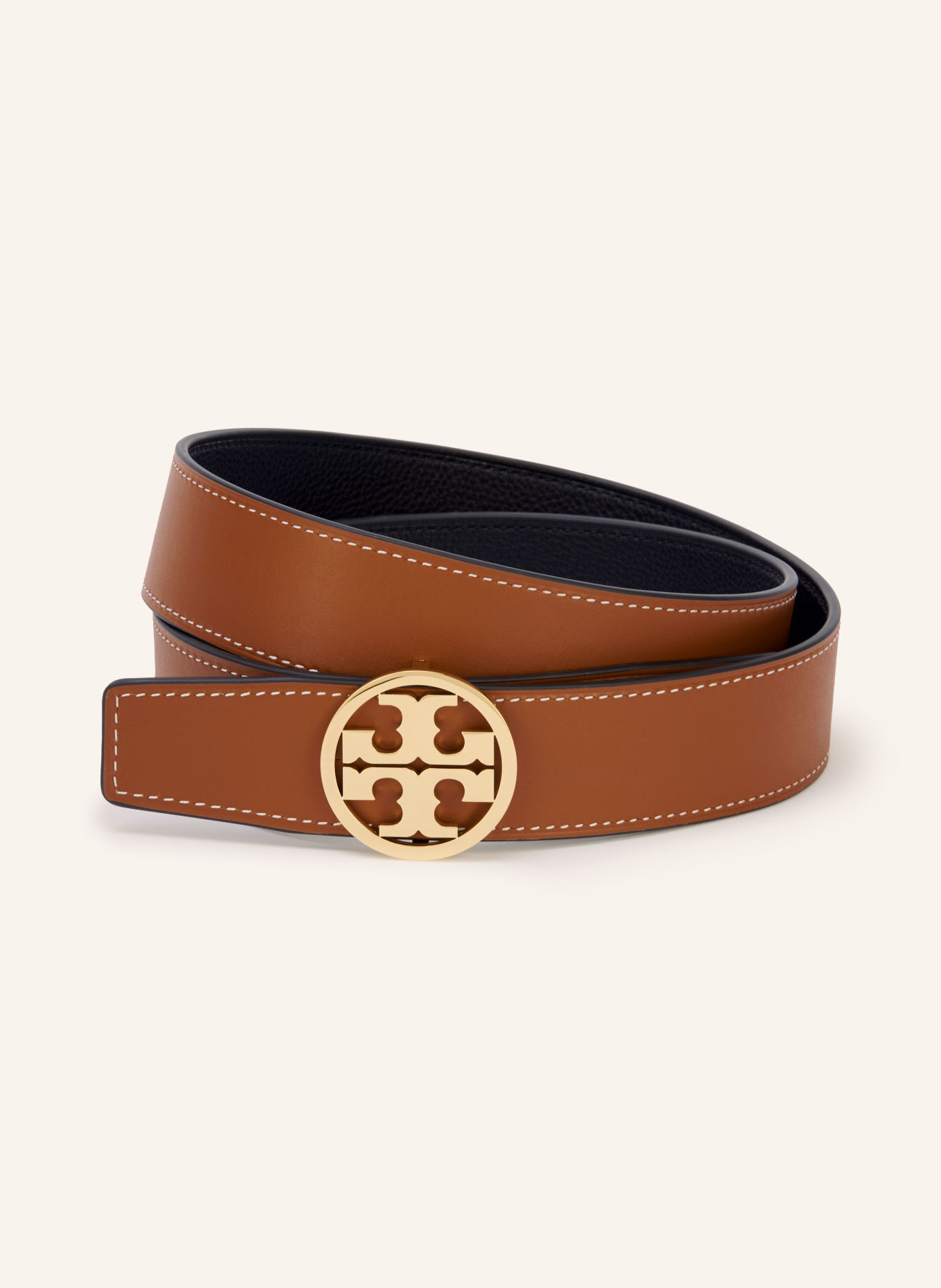TORY BURCH Ledergürtel MILLER zum Wenden: SCHWARZ / COGNAC