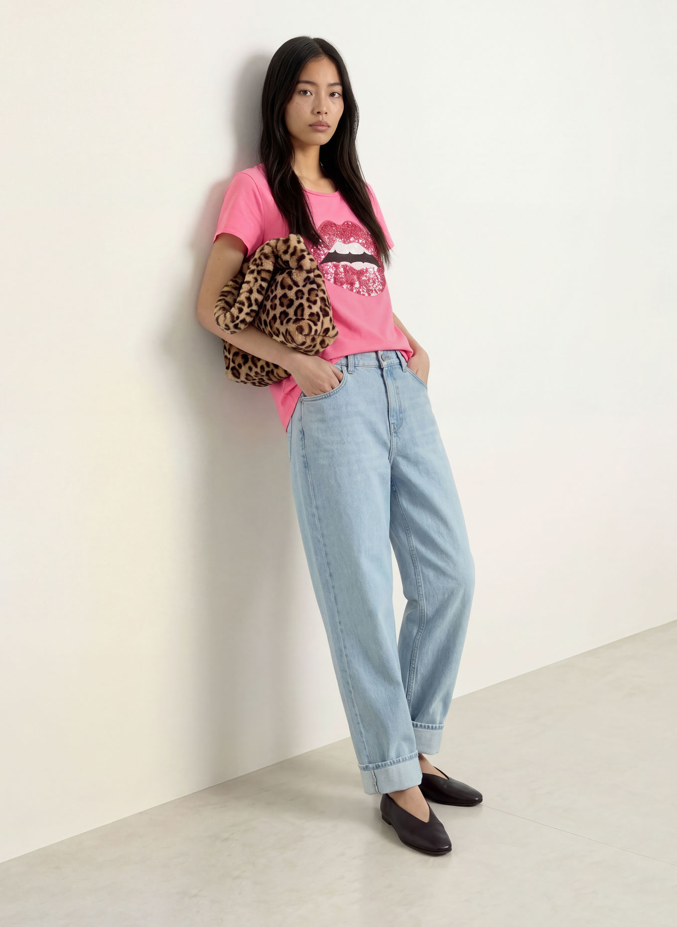 miss goodlife T-Shirt mit Pailletten: PINK / WEISS / SCHWARZ