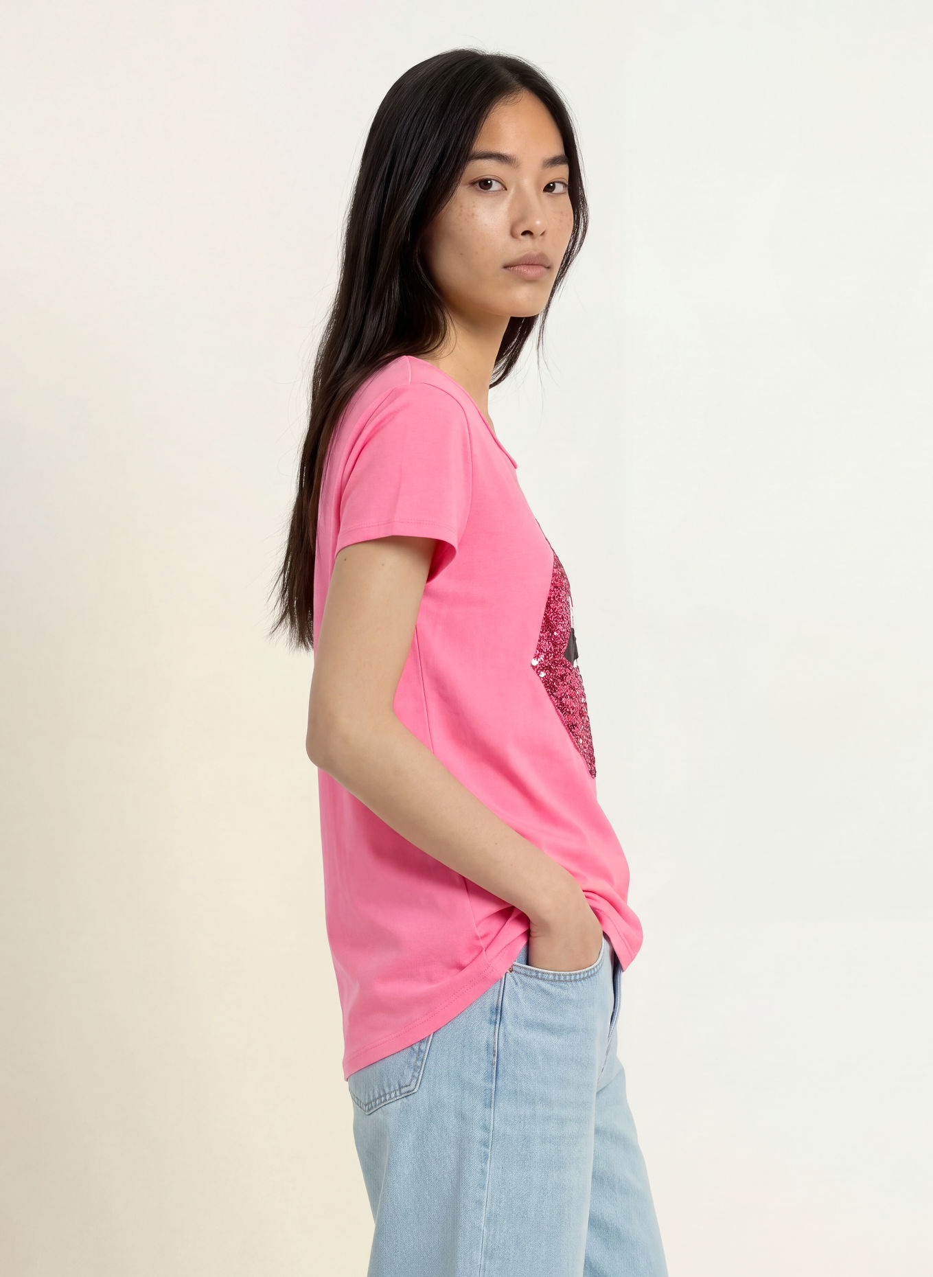 miss goodlife T-Shirt mit Pailletten: PINK / WEISS / SCHWARZ