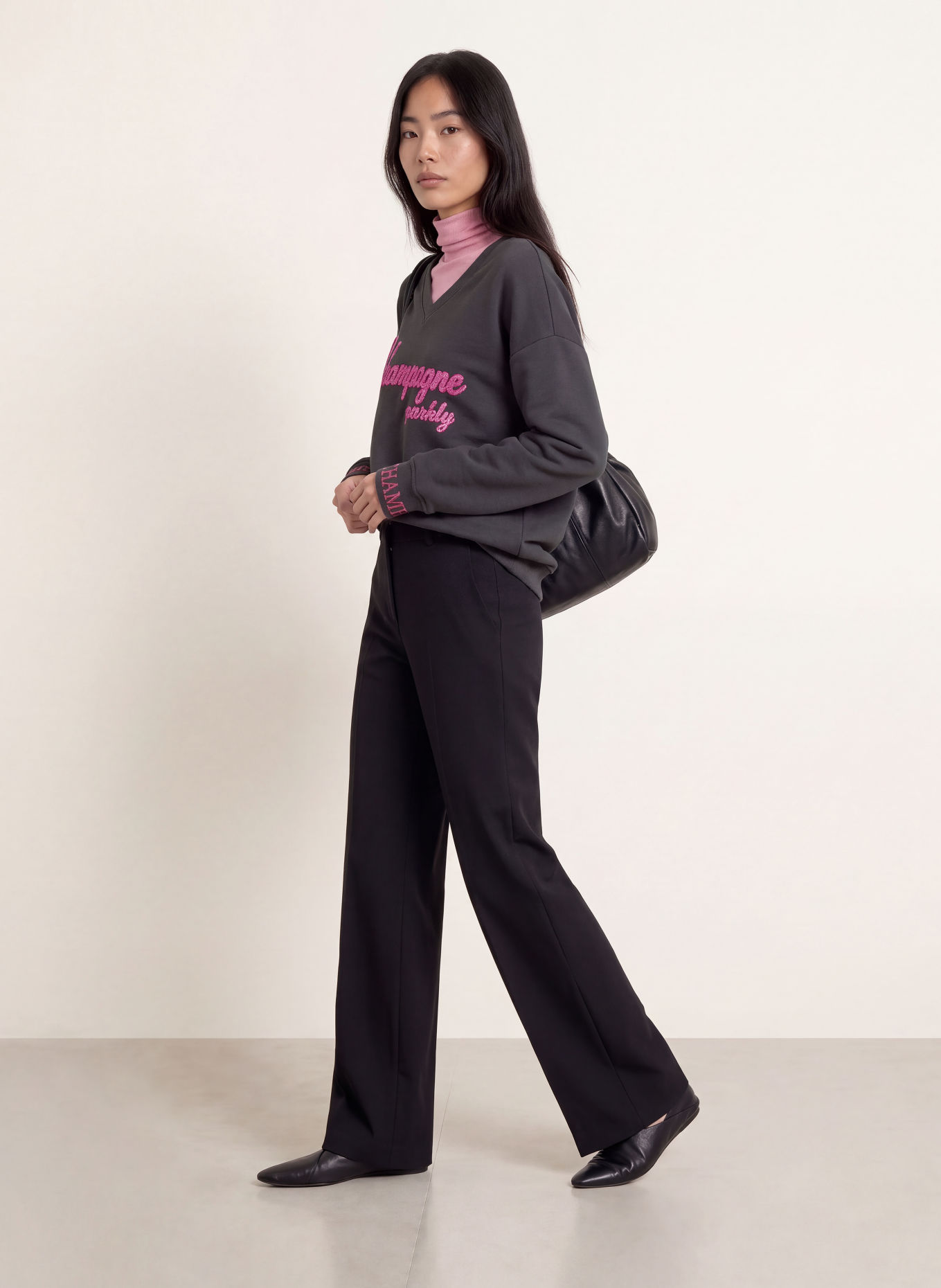 miss goodlife Sweatshirt à paillettes: GRIS FONCÉ / ROSE FUCHSIA