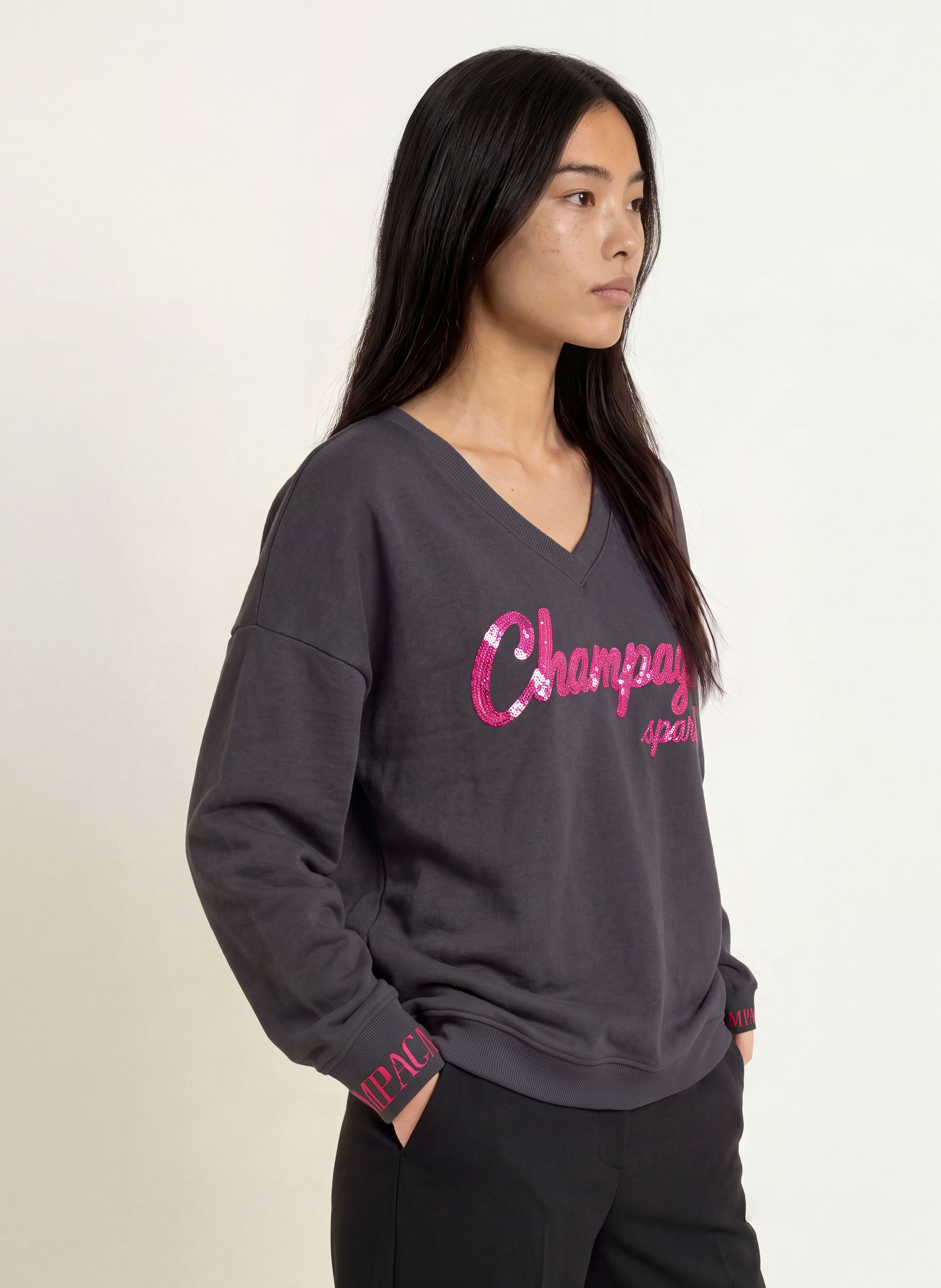 miss goodlife Sweatshirt à paillettes: GRIS FONCÉ / ROSE FUCHSIA
