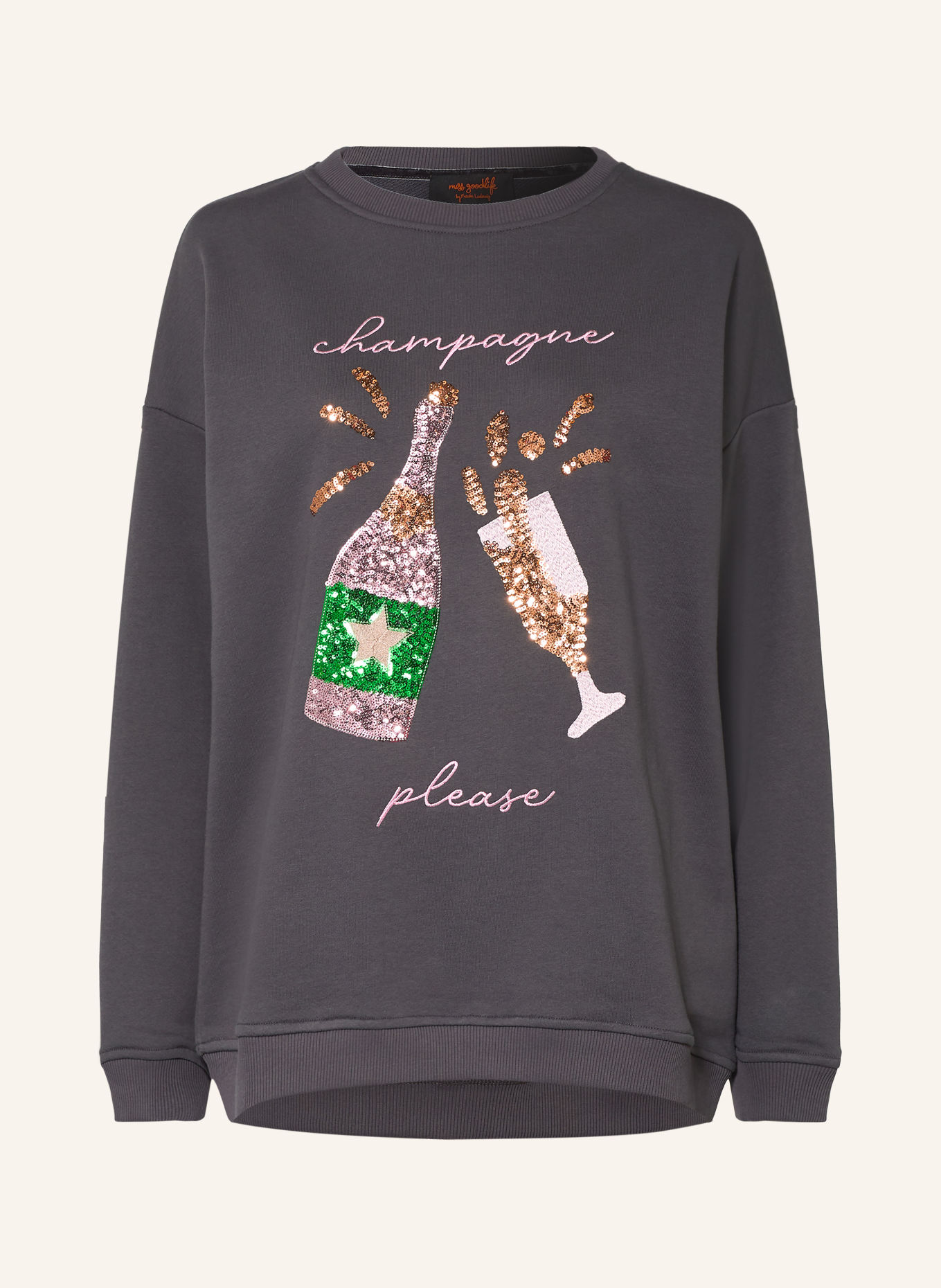 miss goodlife Sweatshirt mit Pailletten: DUNKELGRAU / ROSÉGOLD / GRÜN