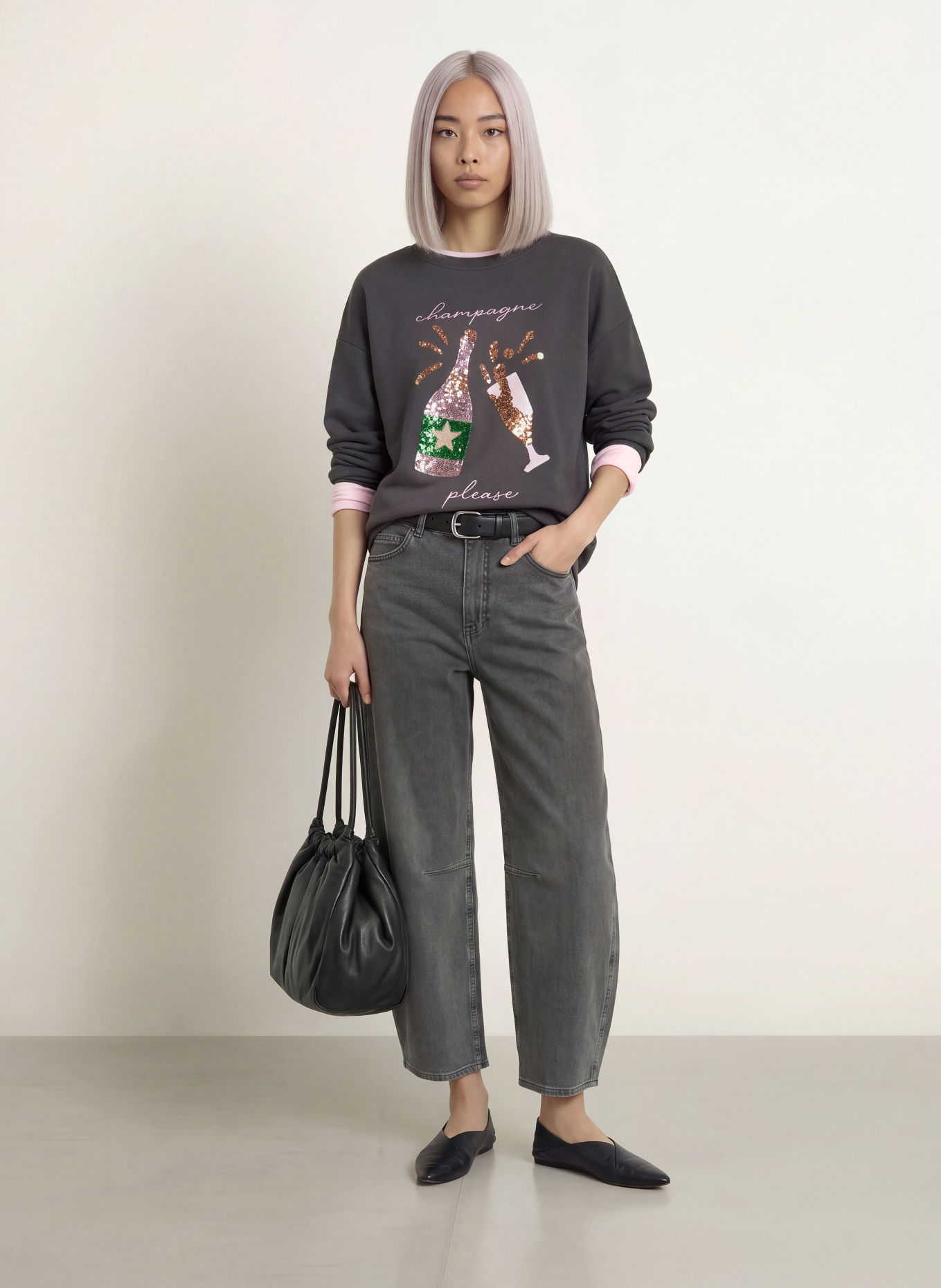 miss goodlife Sweatshirt mit Pailletten: DUNKELGRAU / ROSÉGOLD / GRÜN
