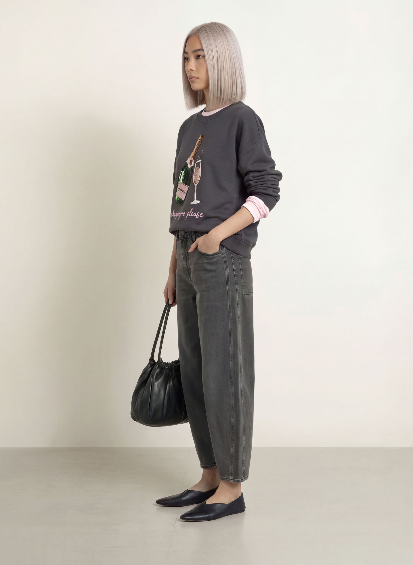 miss goodlife Sweatshirt mit Pailletten: DUNKELGRAU / ROSÉGOLD / GRÜN