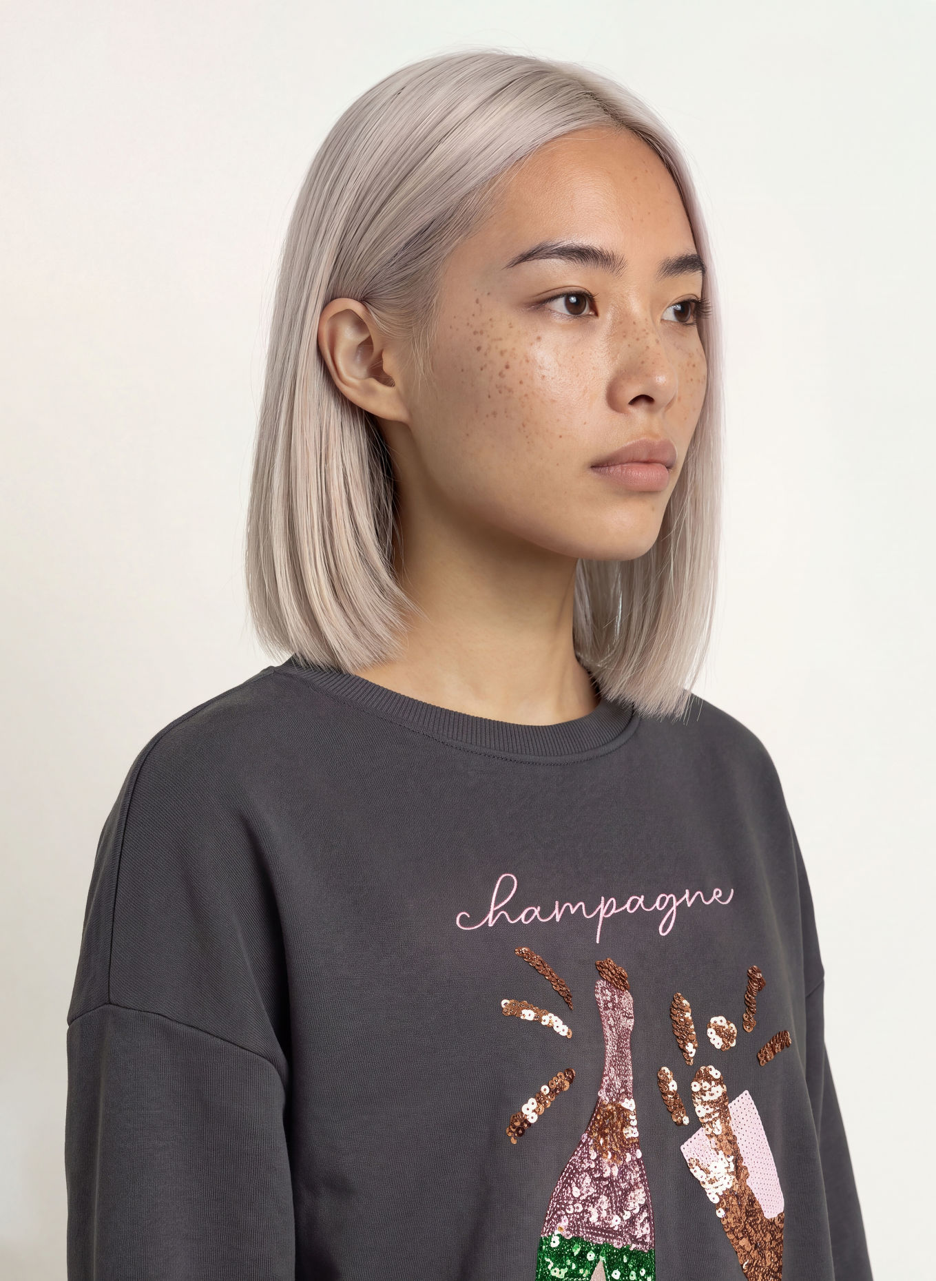 miss goodlife Sweatshirt mit Pailletten: DUNKELGRAU / ROSÉGOLD / GRÜN