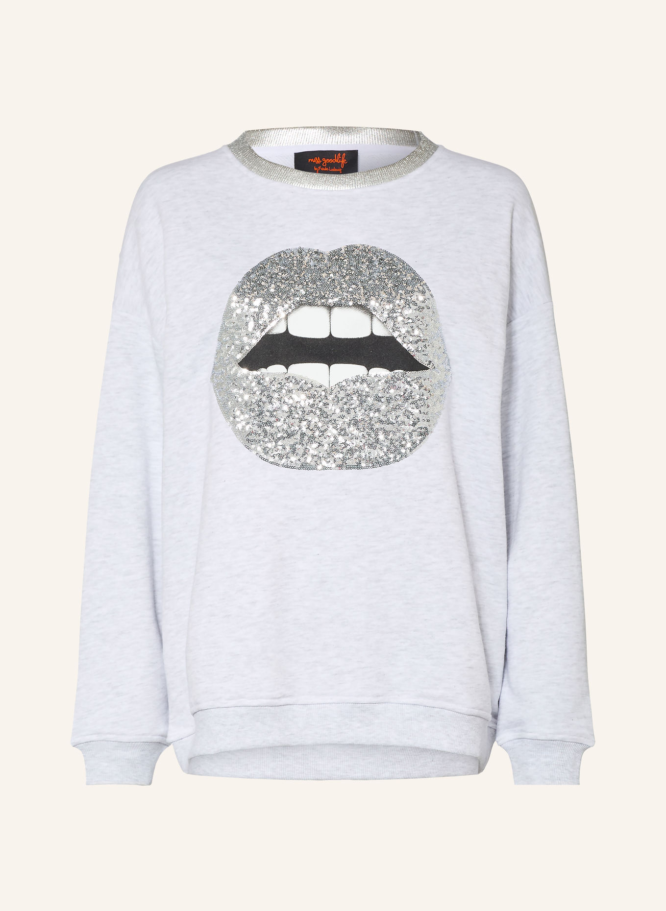 miss goodlife Sweatshirt mit Pailletten und Glitzergarn: HELLGRAU / SILBER / SCHWARZ