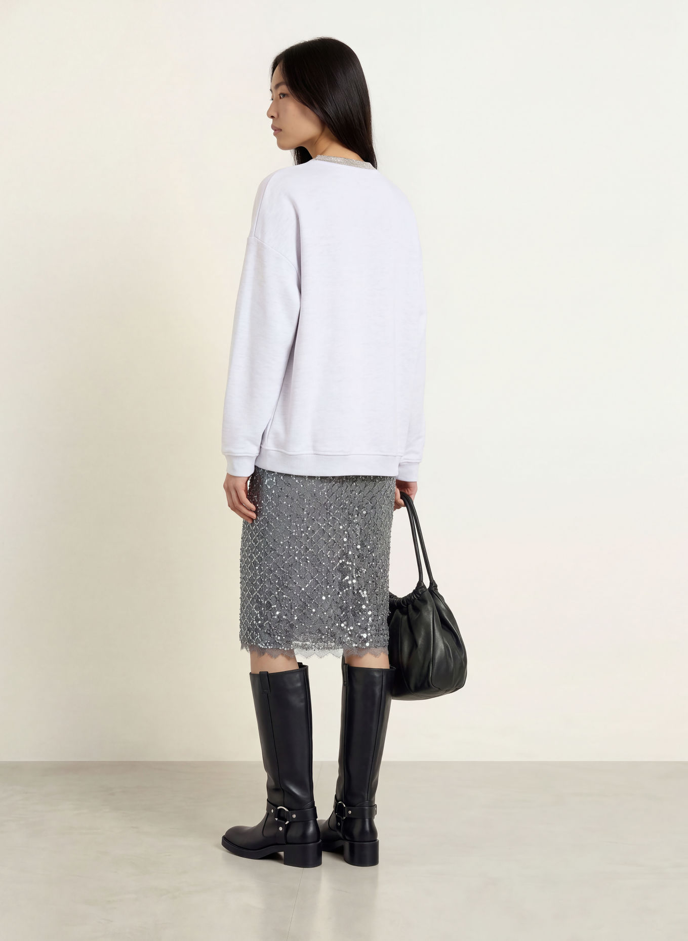 miss goodlife Sweatshirt mit Pailletten und Glitzergarn: HELLGRAU / SILBER / SCHWARZ