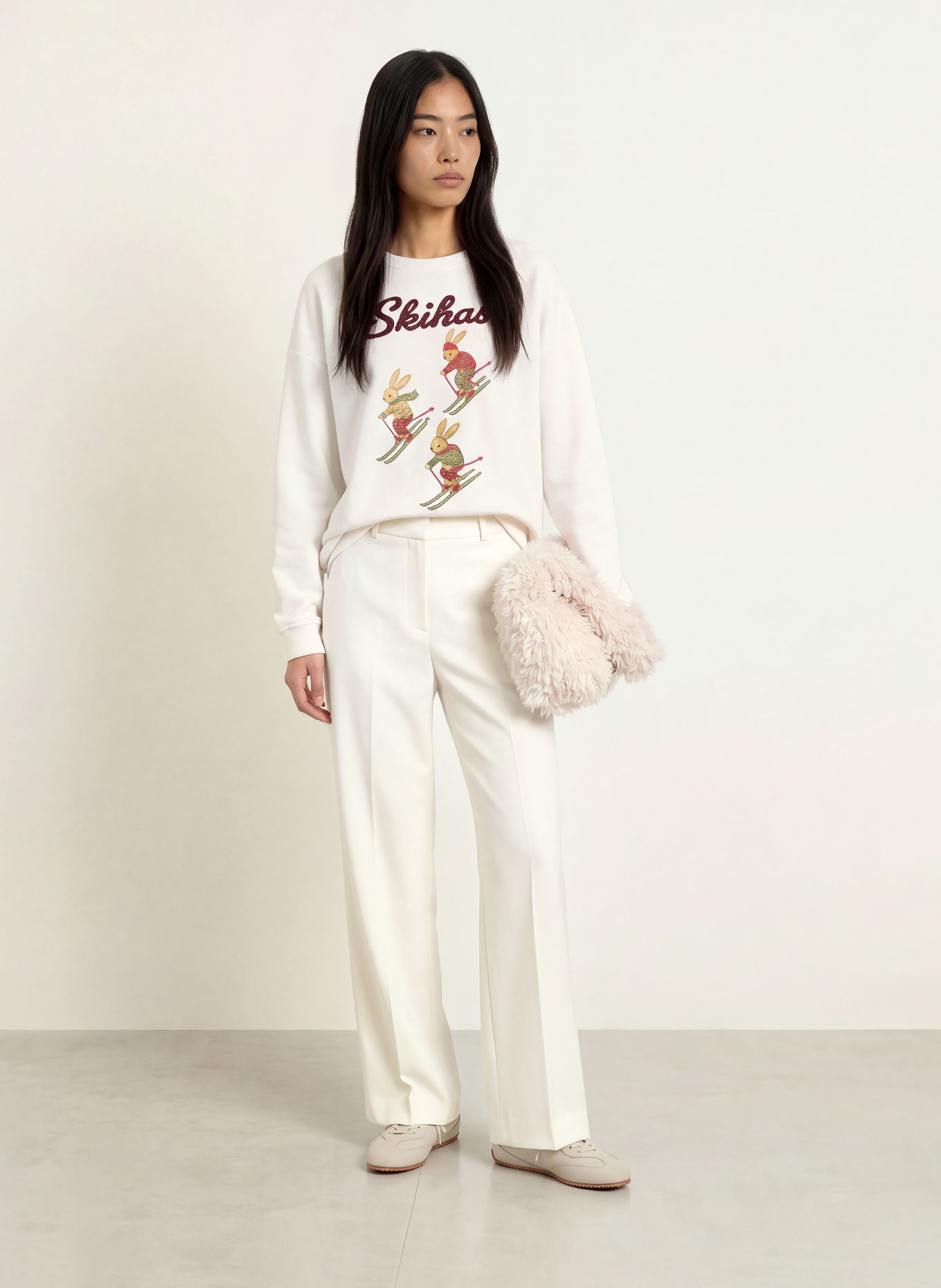 miss goodlife Sweatshirt mit Pailletten: ECRU / DUNKELROT / GRÜN