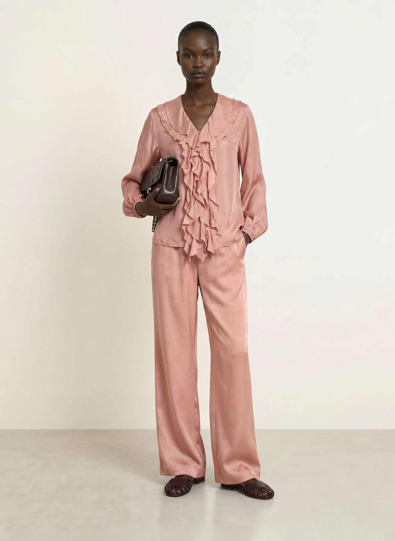 HEMISPHERE Seidenbluse mit Volants: ALTROSA
