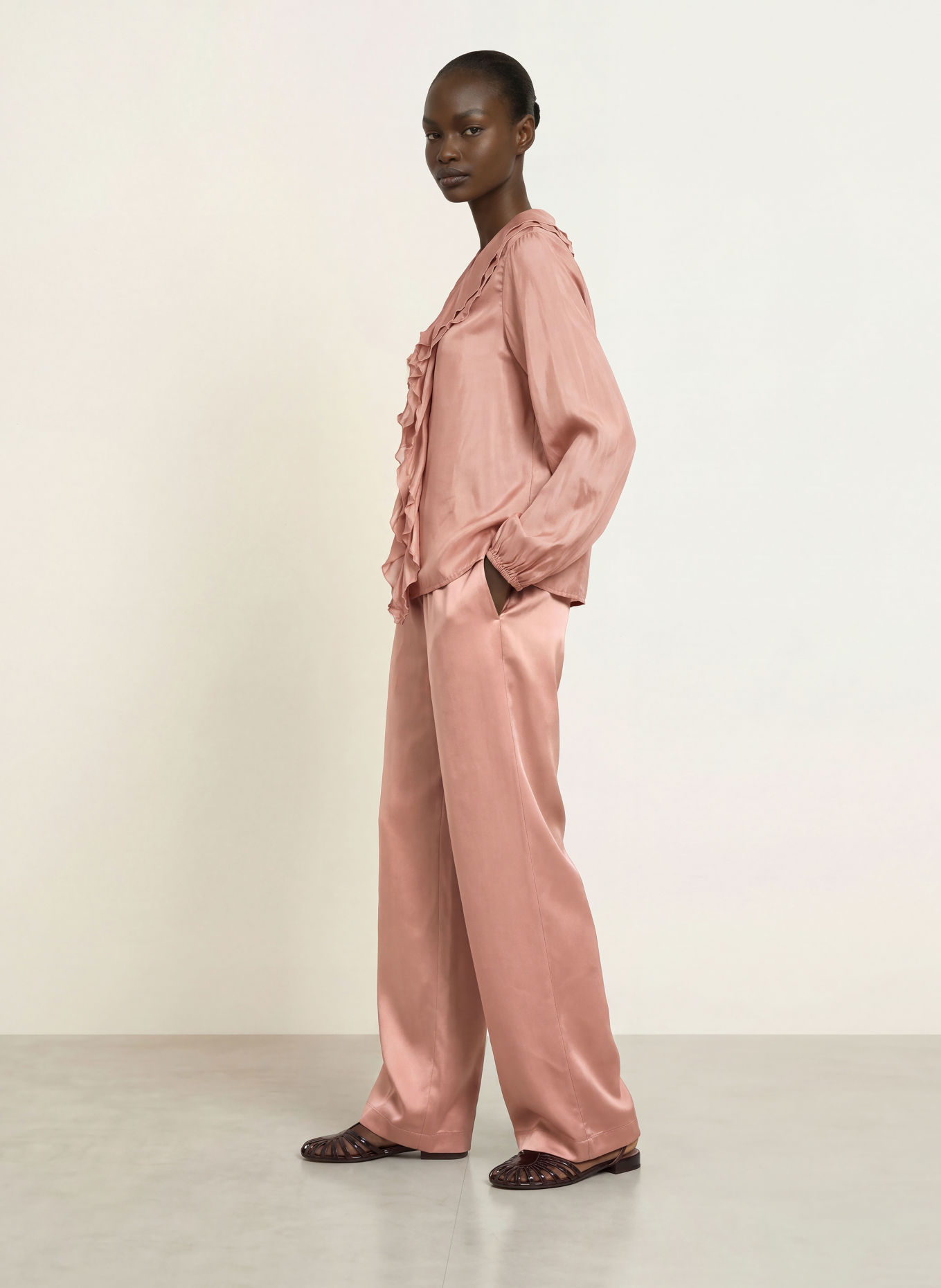 HEMISPHERE Seidenbluse mit Volants: ALTROSA