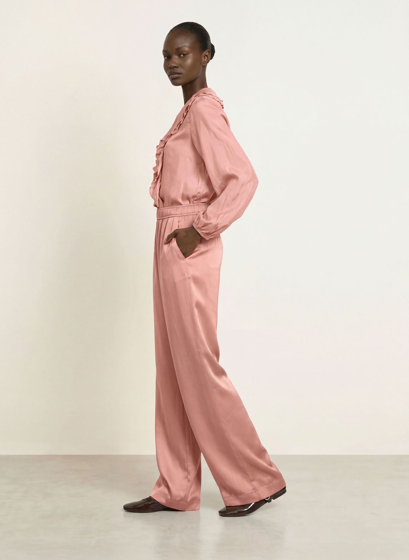 HEMISPHERE Satinhose mit Seide: ROSÉ