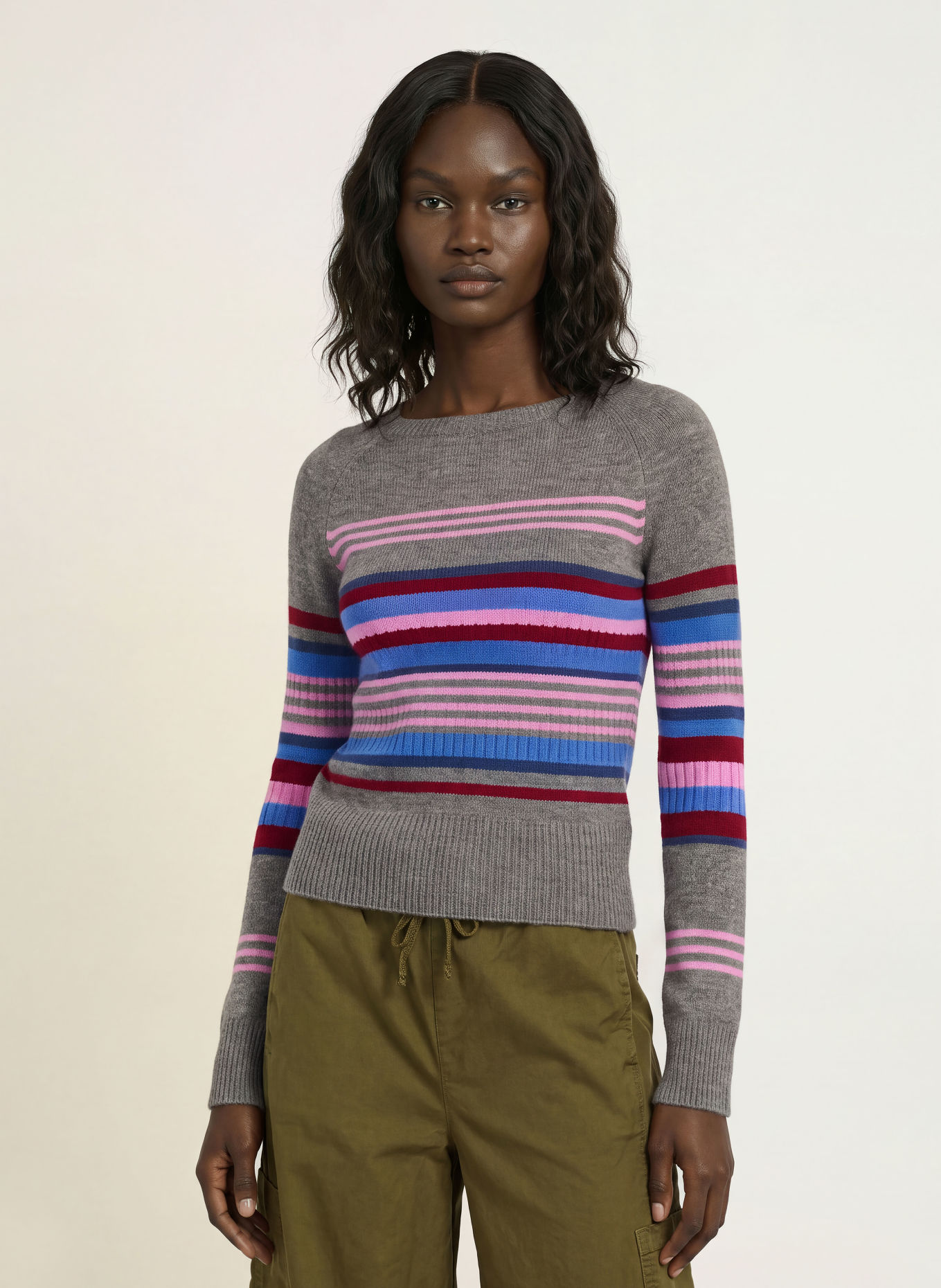 DAMSON MADDER. YESLEY Sweater Made of Merino Wool: GRAY / PINK / BLUE
