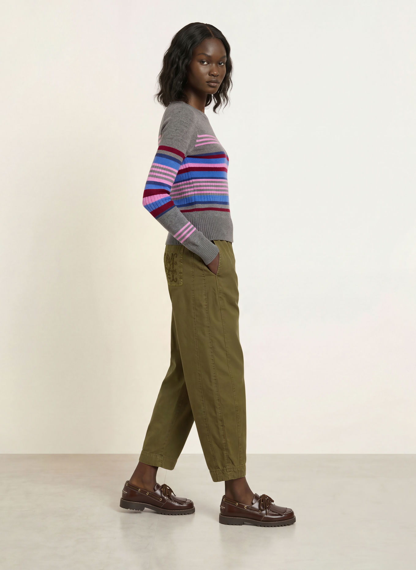 DAMSON MADDER. YESLEY Sweater Made of Merino Wool: GRAY / PINK / BLUE