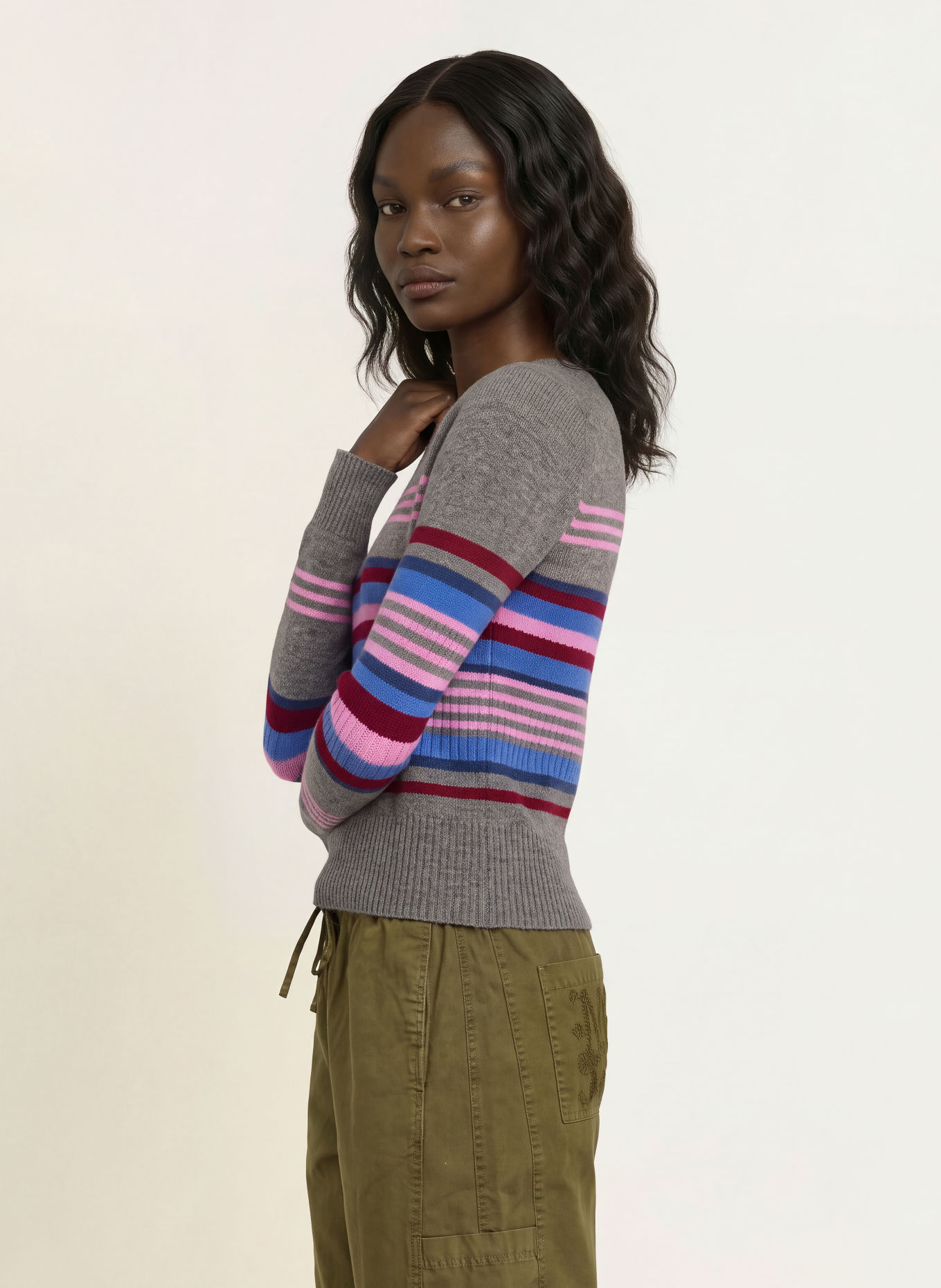 DAMSON MADDER. YESLEY Sweater Made of Merino Wool: GRAY / PINK / BLUE