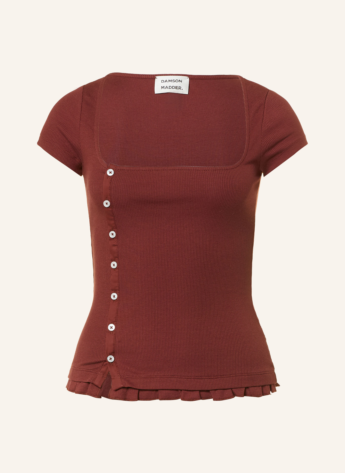 DAMSON MADDER. POSIE-blouseshirt met ruches: BRUIN