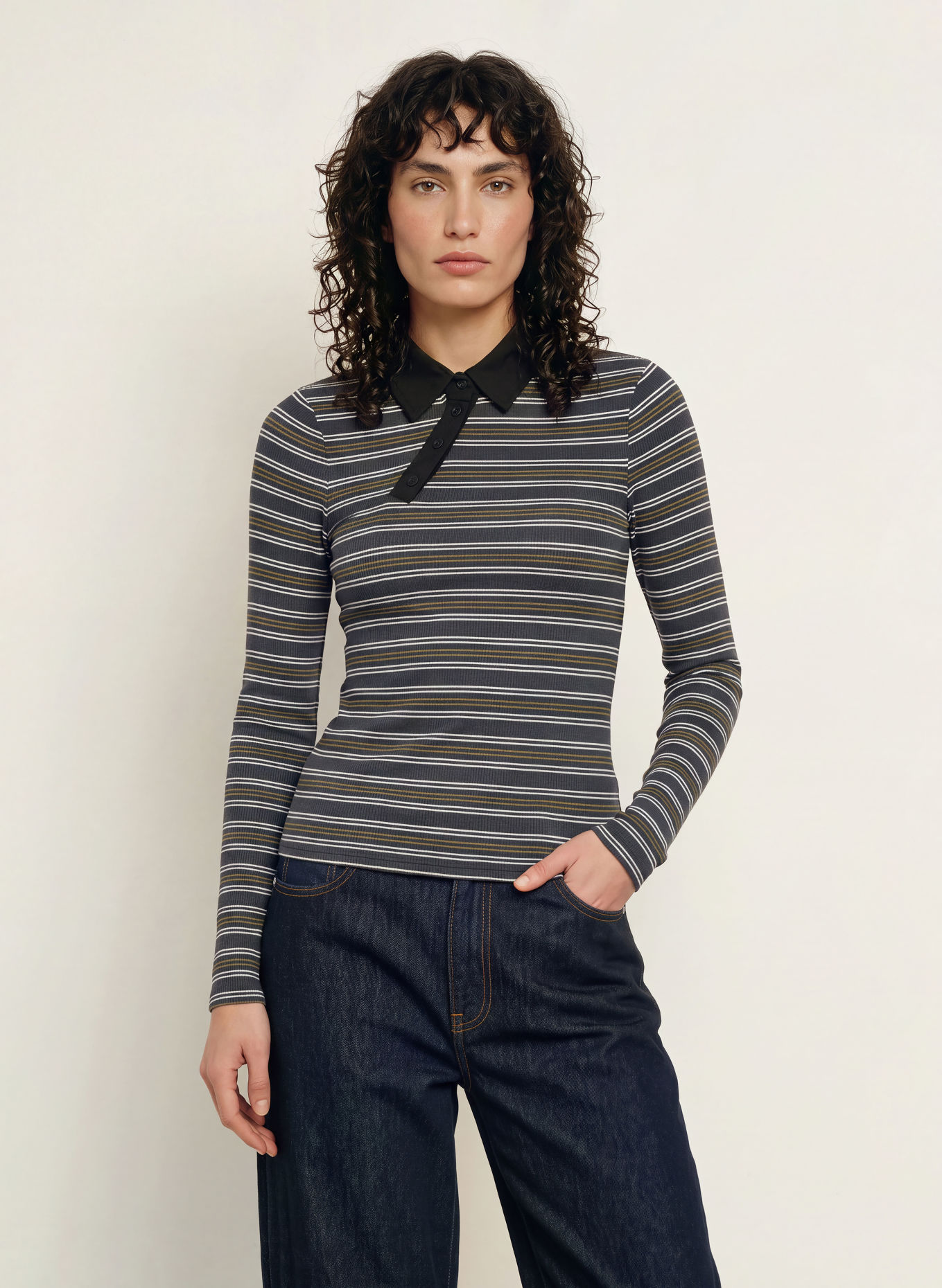 DAMSON MADDER. Jersey-poloshirt PEYTON: DONKERBLAUW / OLIJF / WIT