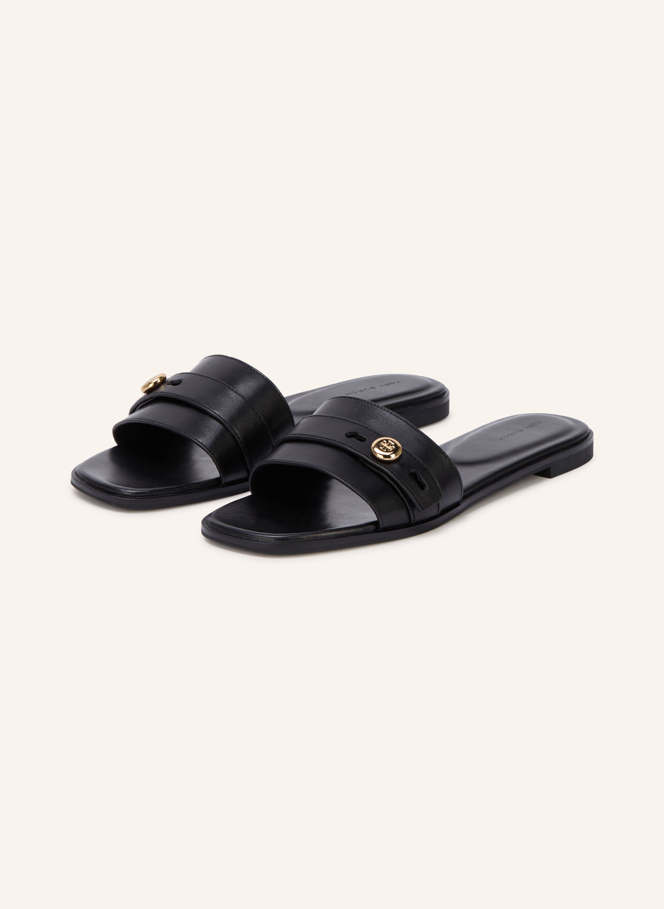 TORY BURCH ROMY Slides: BLACK / GOLD