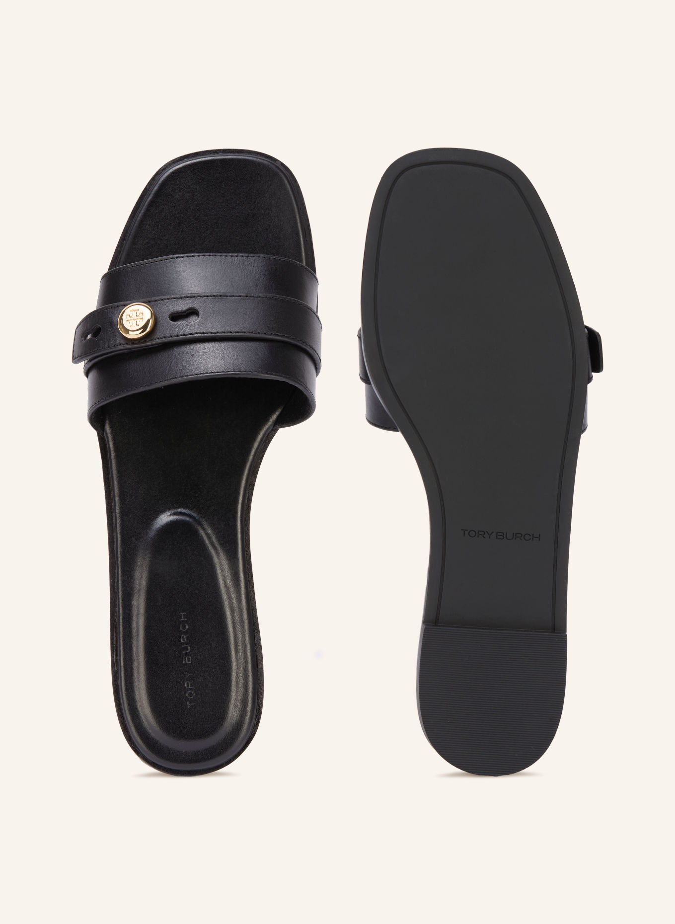TORY BURCH ROMY Slides: BLACK / GOLD