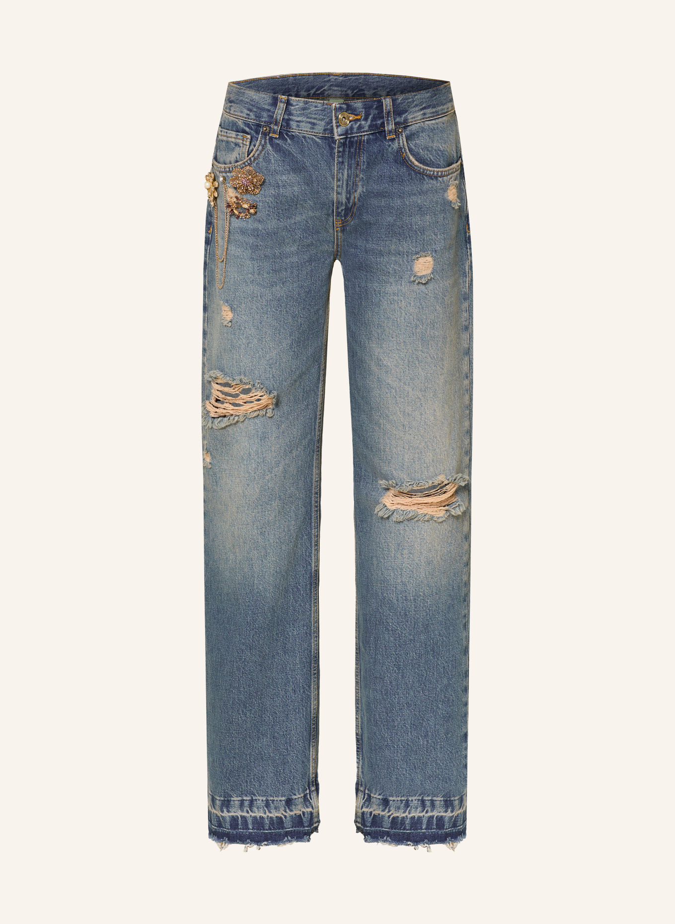 LIU JO GIGI Straight jeans with Rhinestones: 79240 Den.Blue dirty clips