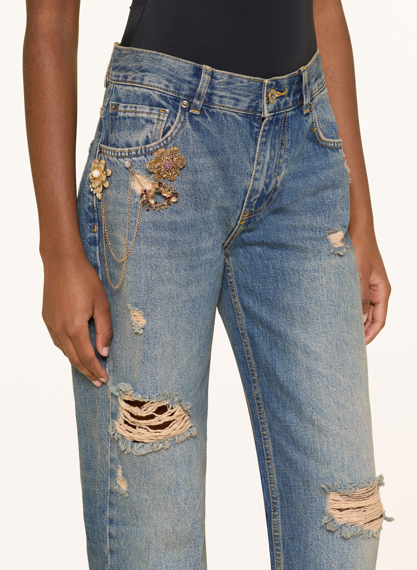LIU JO GIGI Straight jeans with Rhinestones: 79240 Den.Blue dirty clips