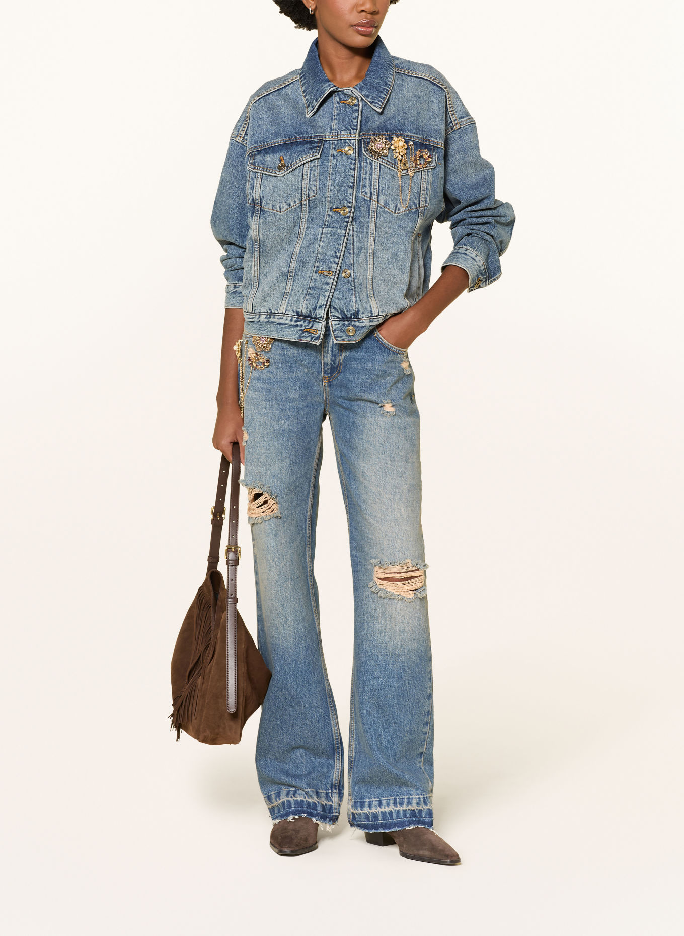 LIU JO GIGI Denim Jacket with Rhinestones: 79240 Den.Blue dirty clips