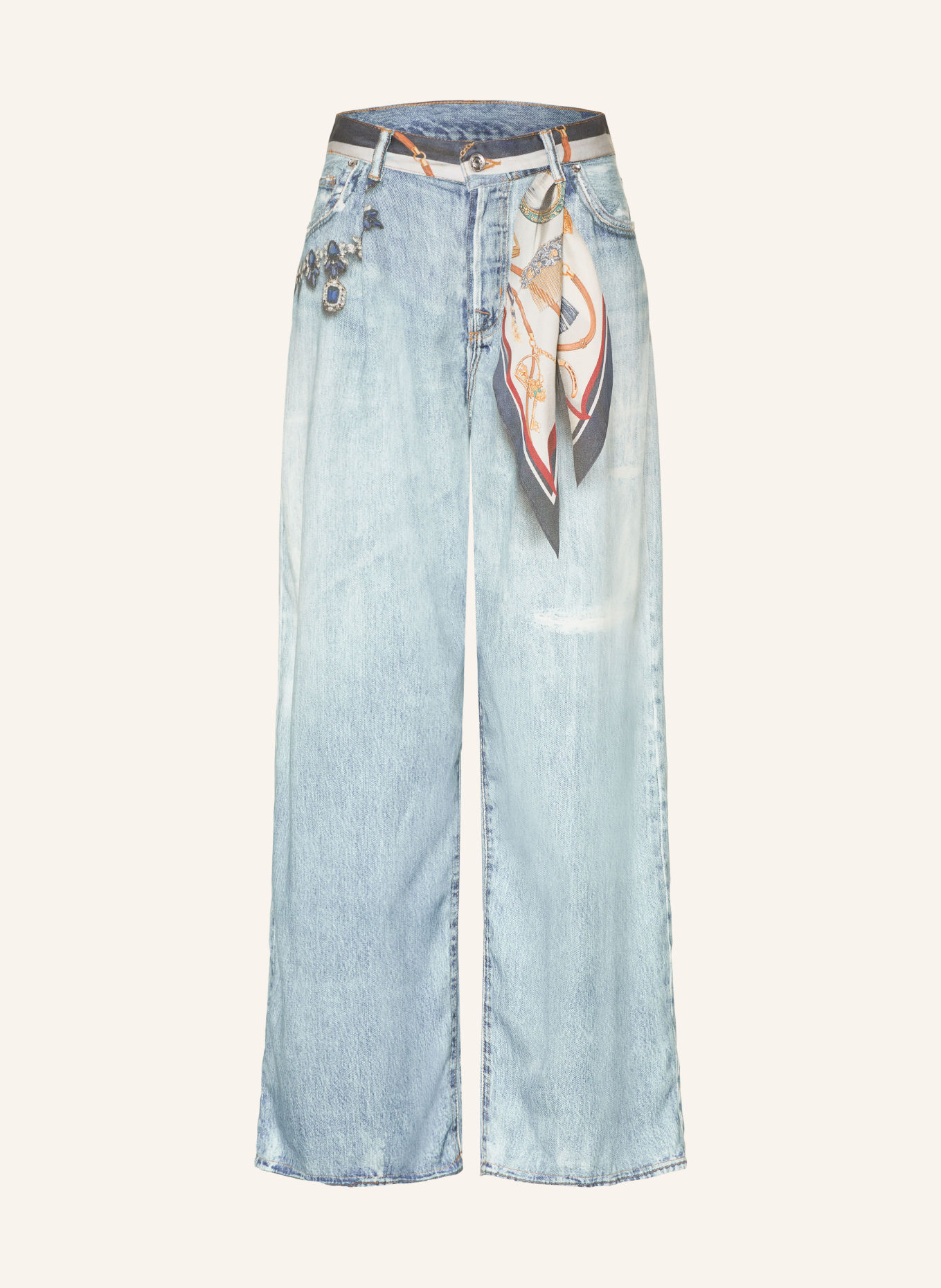 LIU JO Wide Leg Jeans mit Schmucksteinen: 79215 Den.Blu vintage digi