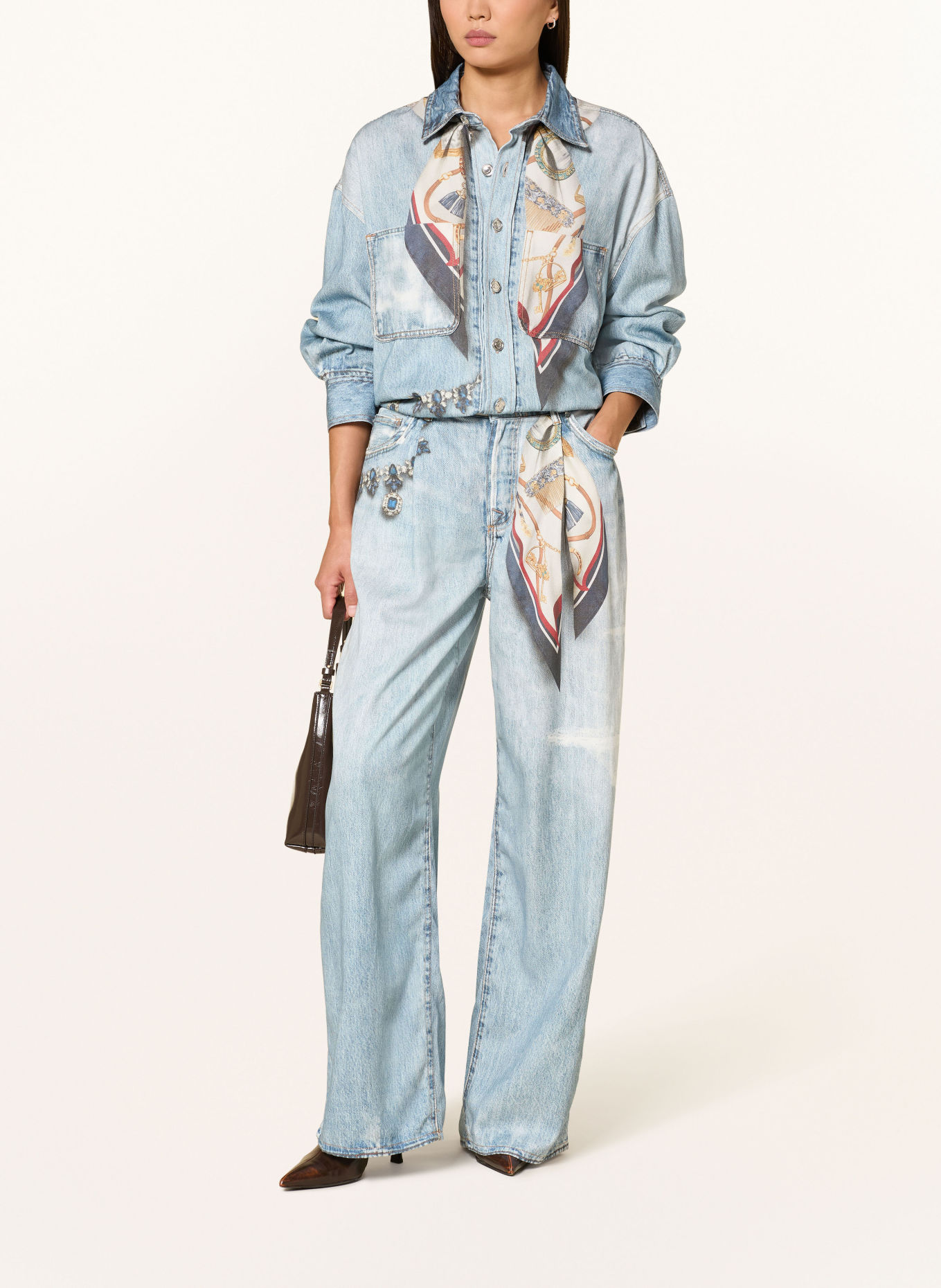 LIU JO Wide Leg Jeans mit Schmucksteinen: 79215 Den.Blu vintage digi
