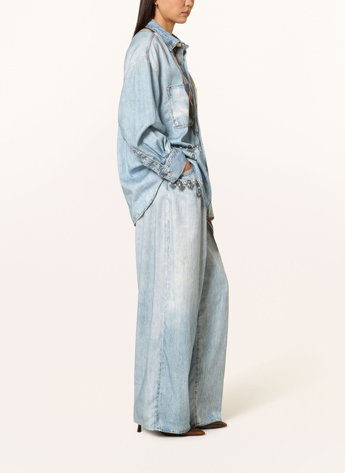 LIU JO Wide Leg Jeans mit Schmucksteinen: 79215 Den.Blu vintage digi