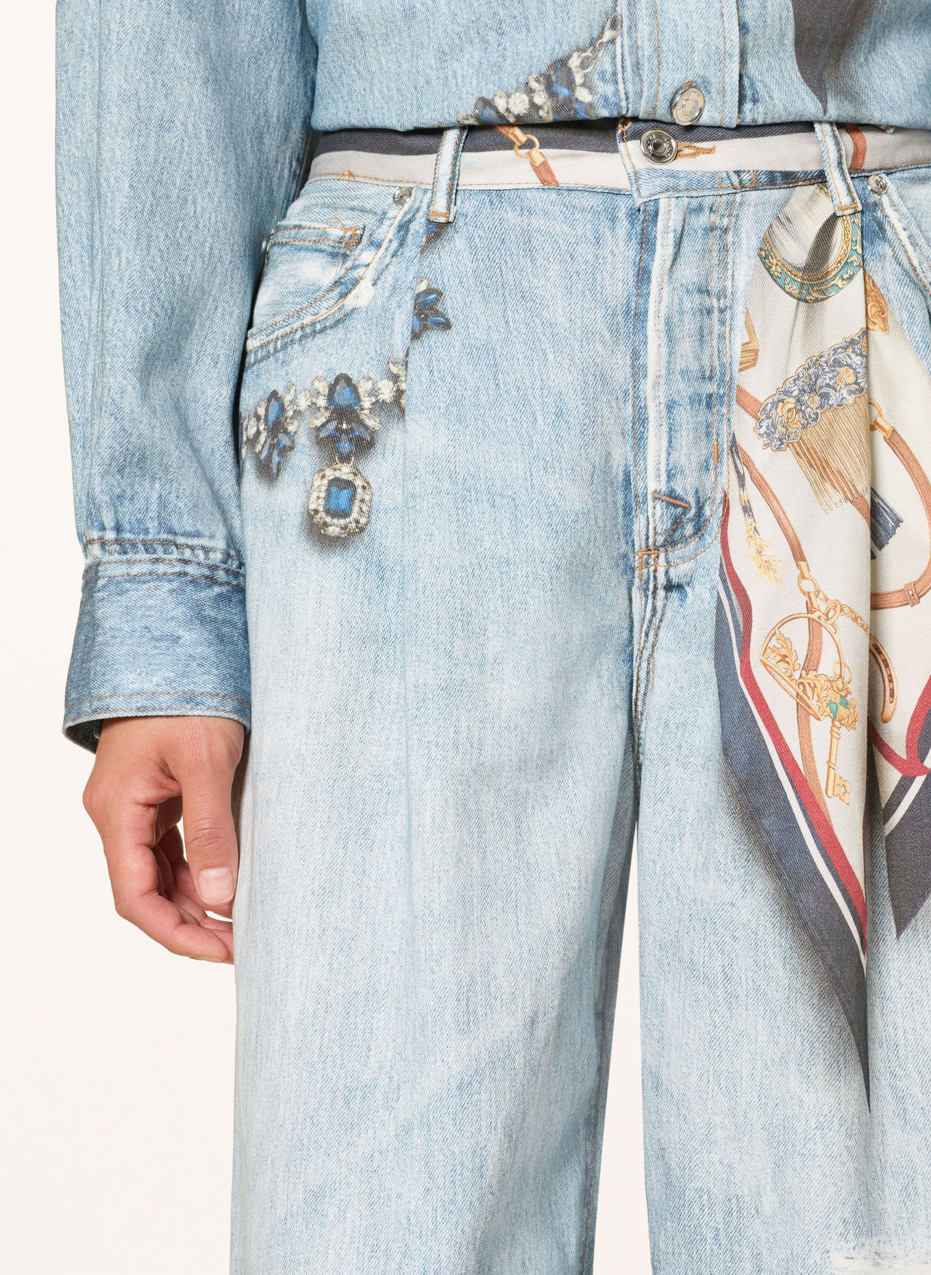 LIU JO Wide Leg Jeans mit Schmucksteinen: 79215 Den.Blu vintage digi