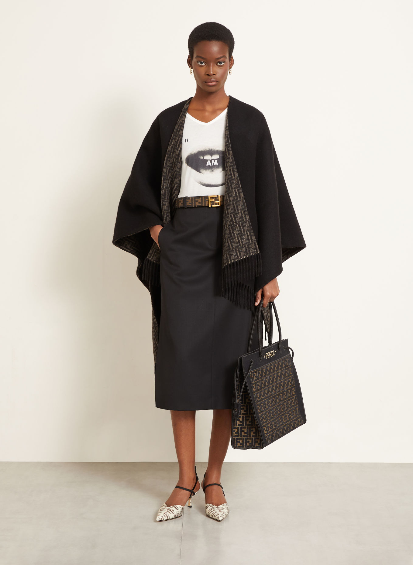 FENDI Cape met kasjmier: ZWART