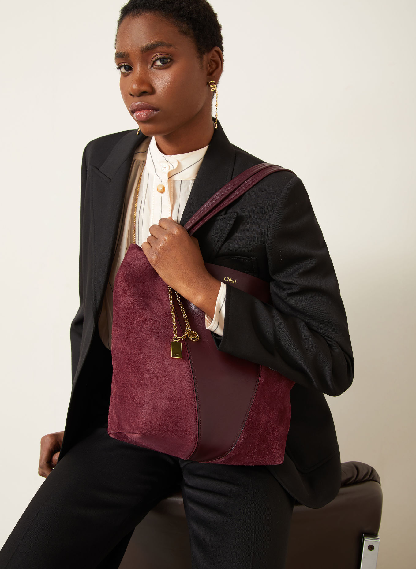 Chloé SPIN Shoppers Tote Bag: 606 Burnt Red