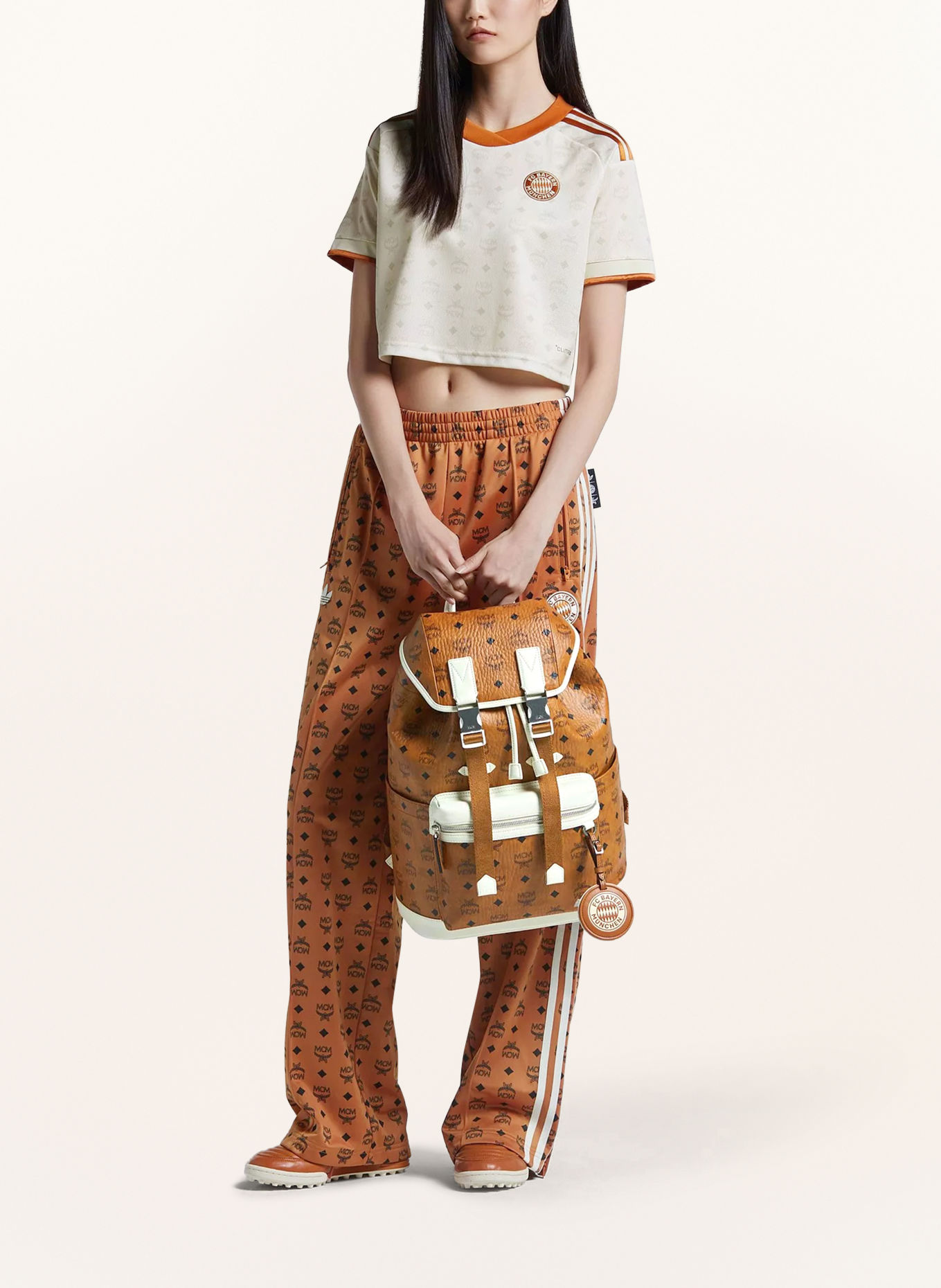 MCM ADIDAS X BAYERN X MCM BRANDENBURG Backpack: COGNAC / WHITE