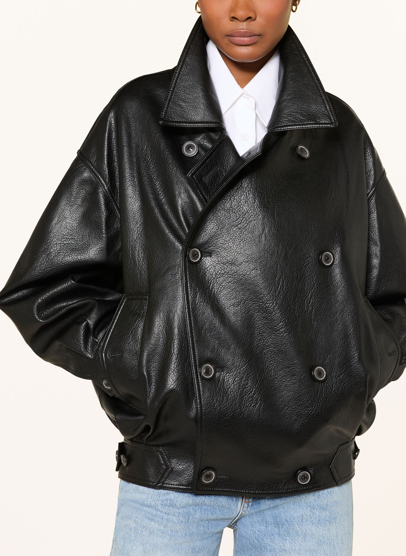 Source Unknown Jacke VITELLINO in Lederoptik: SCHWARZ