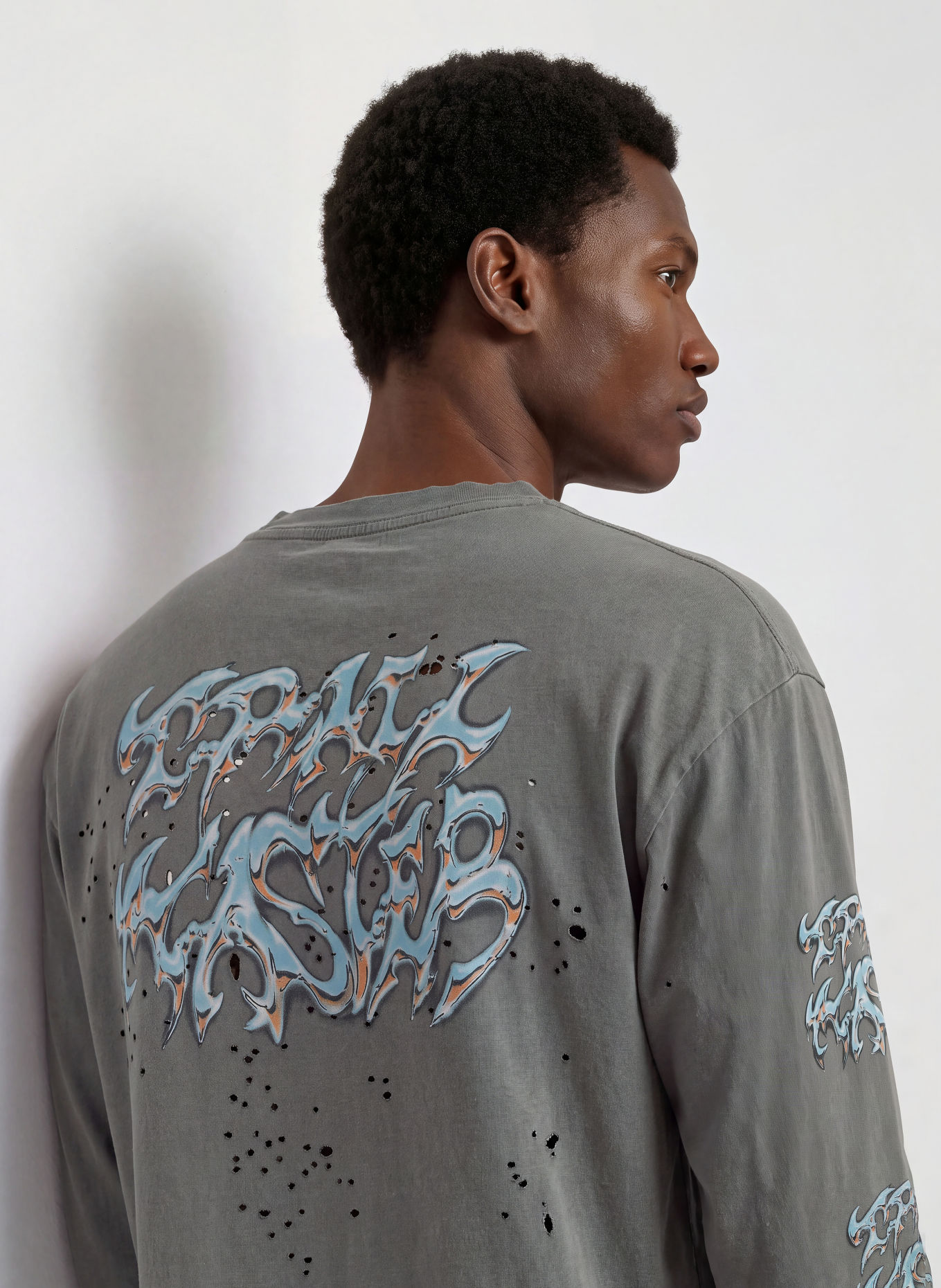 SATISFY MOTHTECH Long-sleeve shirt: GRAY / LIGHT ORANGE / LIGHT BLUE