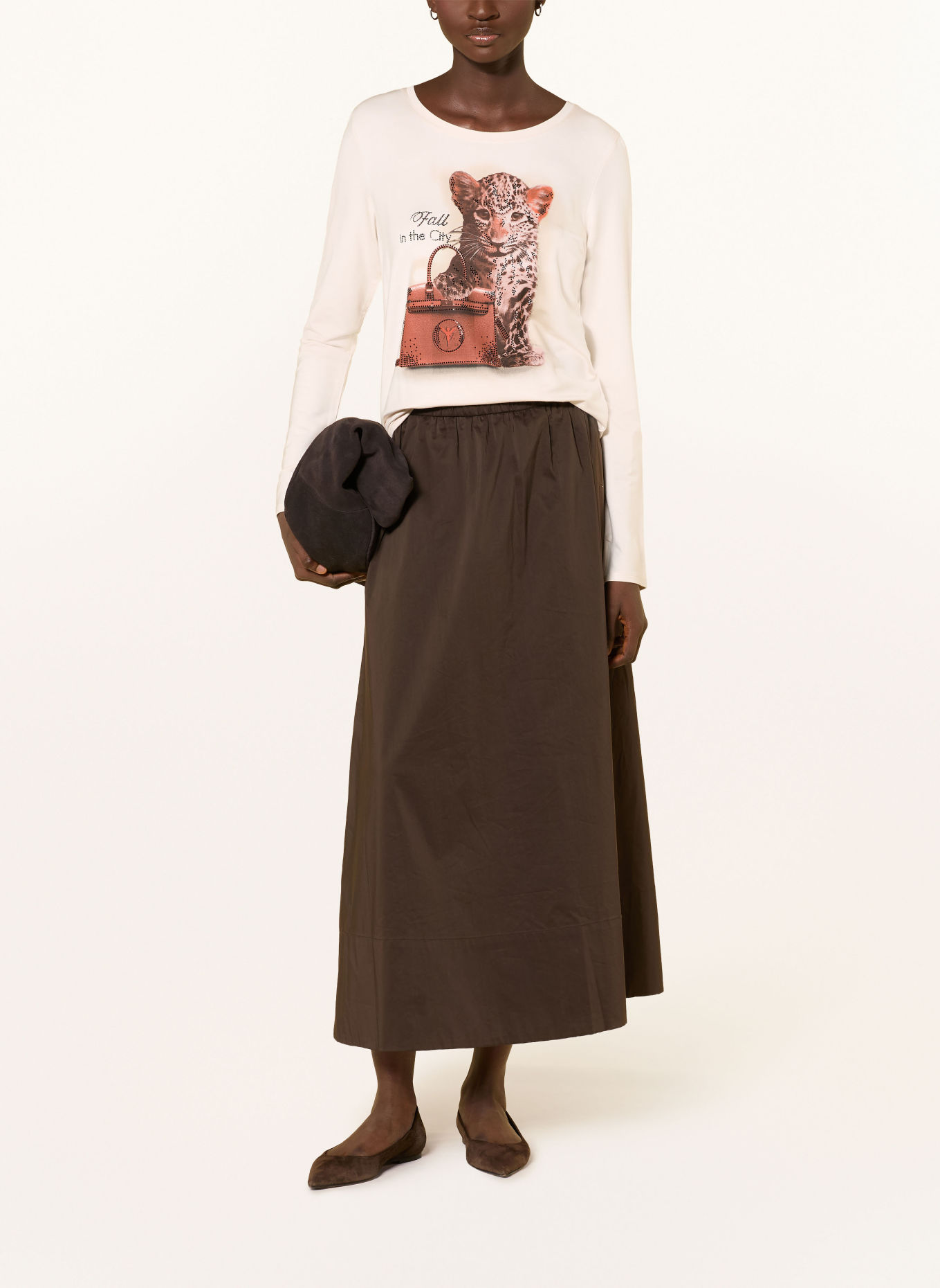 monari Long-sleeve shirt with gemstones: ECRU / DARK BROWN / BROWN