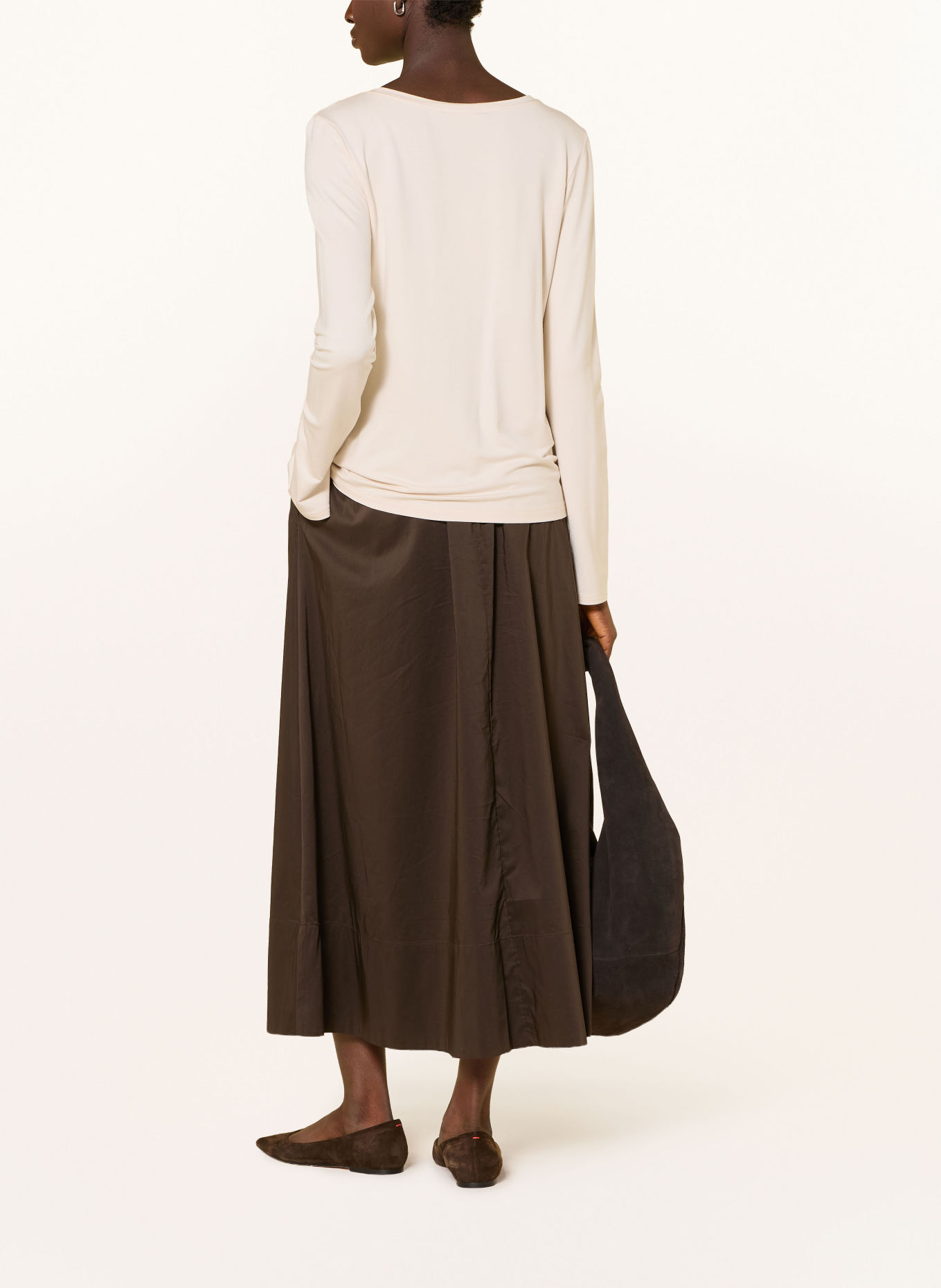 monari Long-sleeve shirt with gemstones: ECRU / DARK BROWN / BROWN