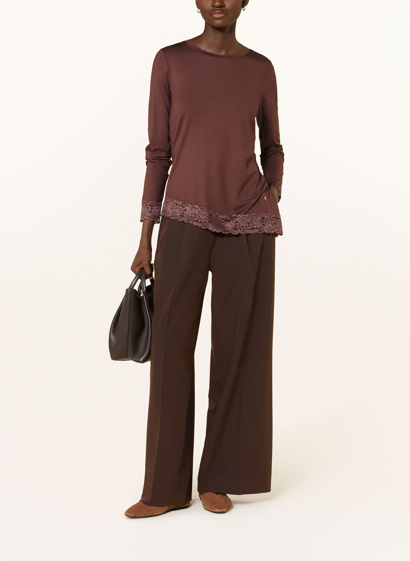 monari Long-sleeve shirt with lace: BROWN