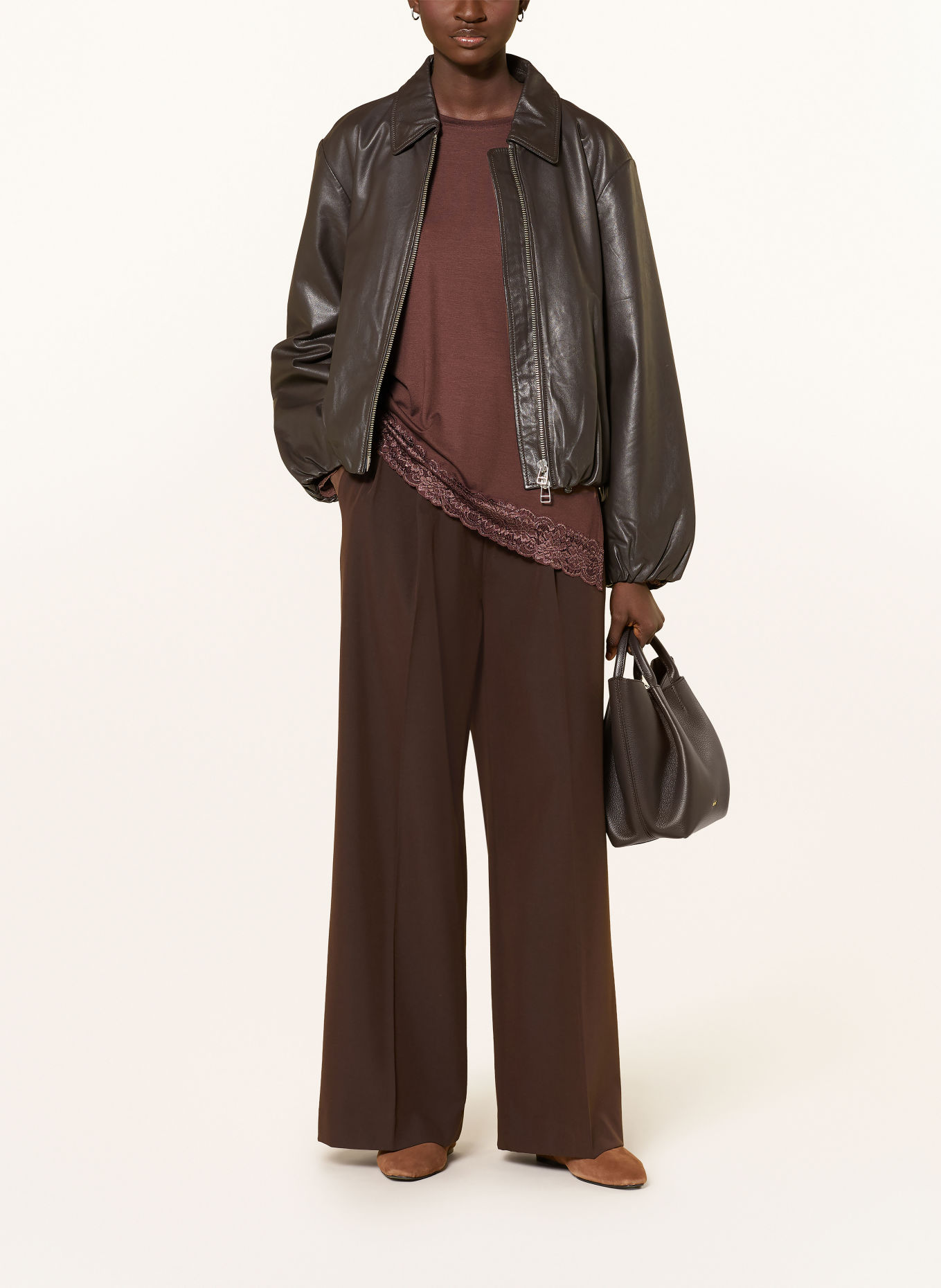 monari Long-sleeve shirt with lace: BROWN