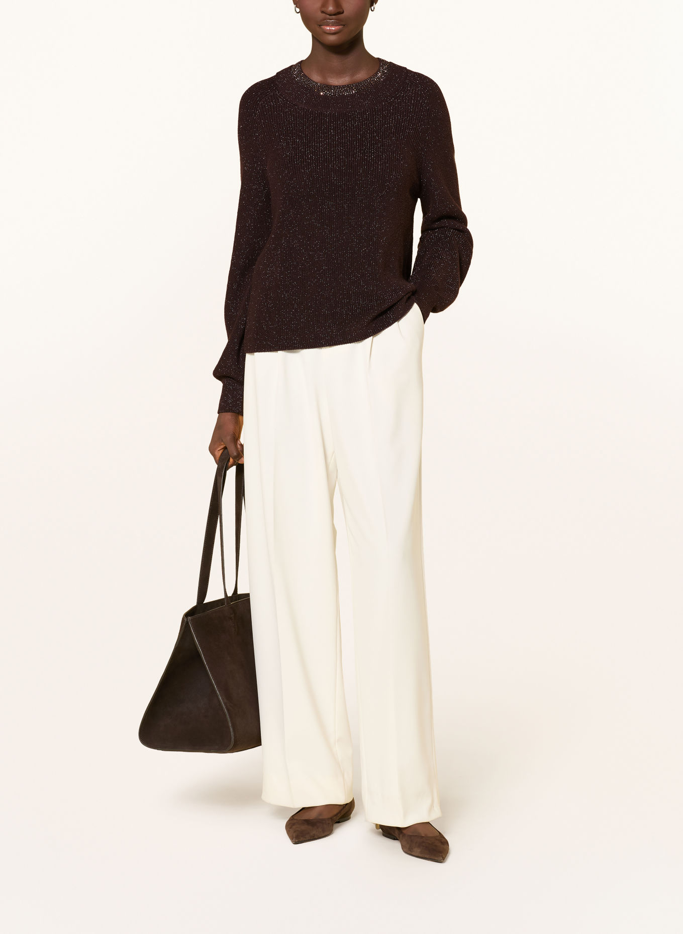 monari Sweater with glitter yarn and rhinestones: DARK BROWN
